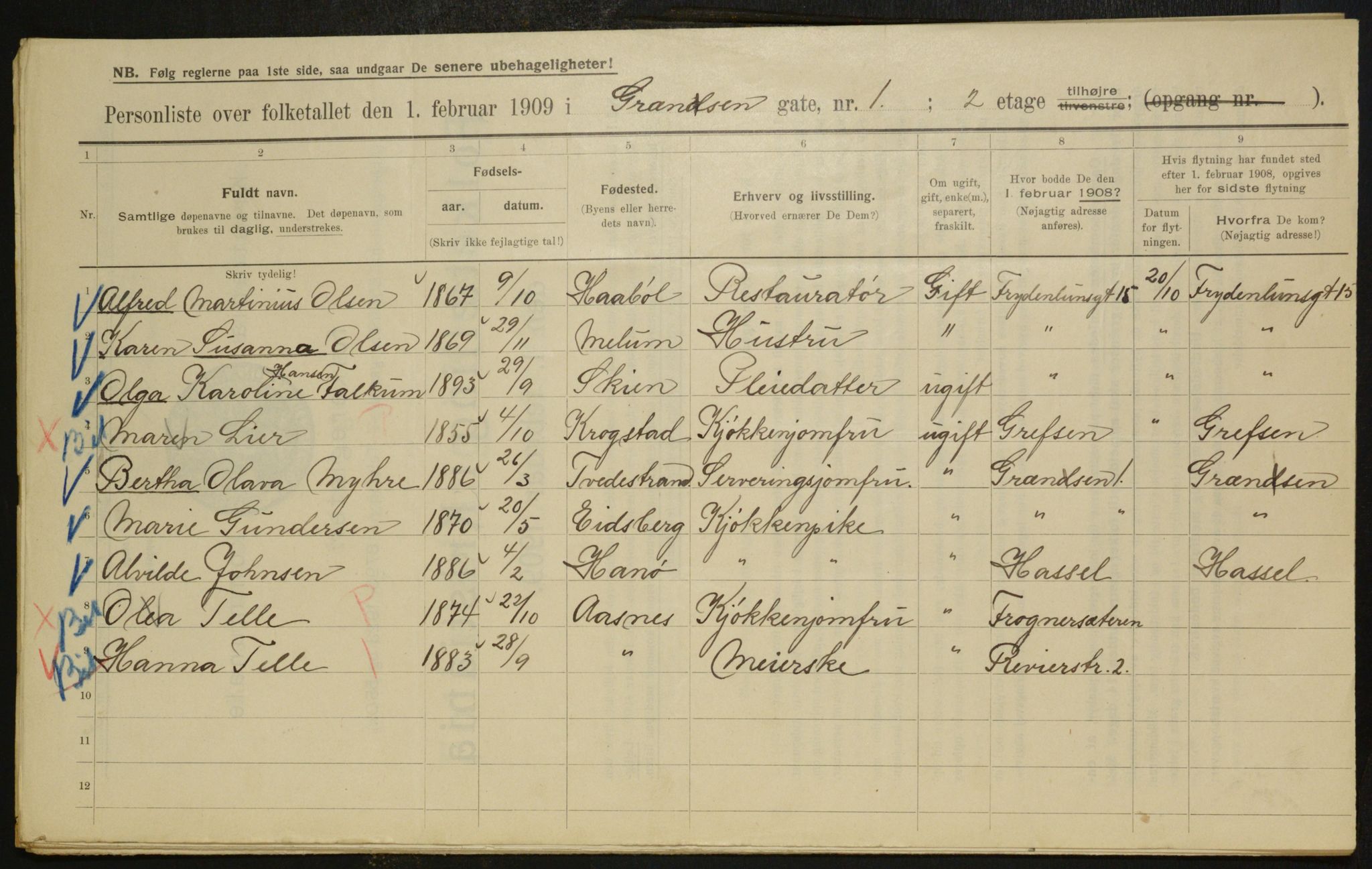 OBA, Municipal Census 1909 for Kristiania, 1909, p. 26957