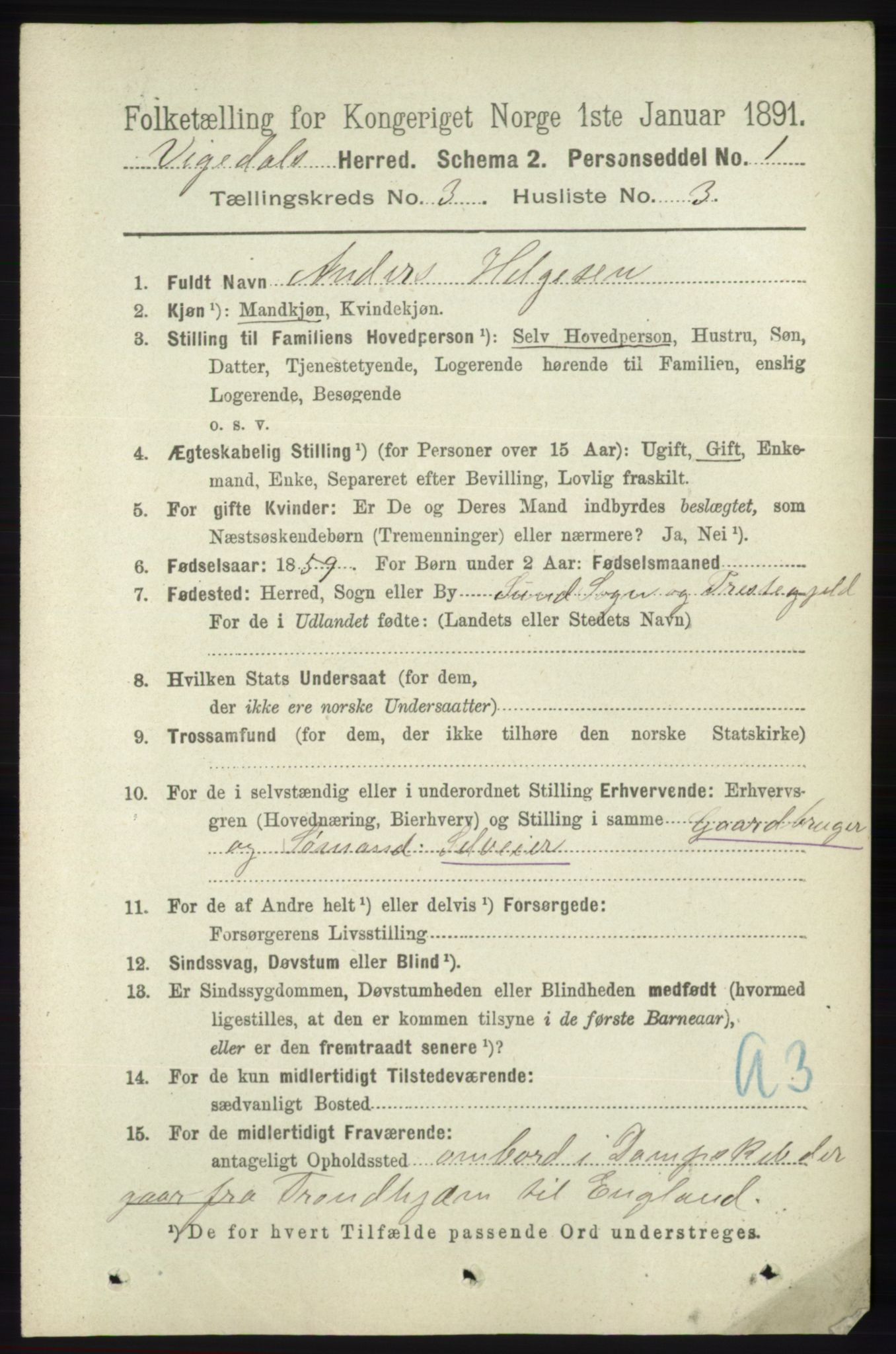 RA, 1891 census for 1157 Vikedal, 1891, p. 730