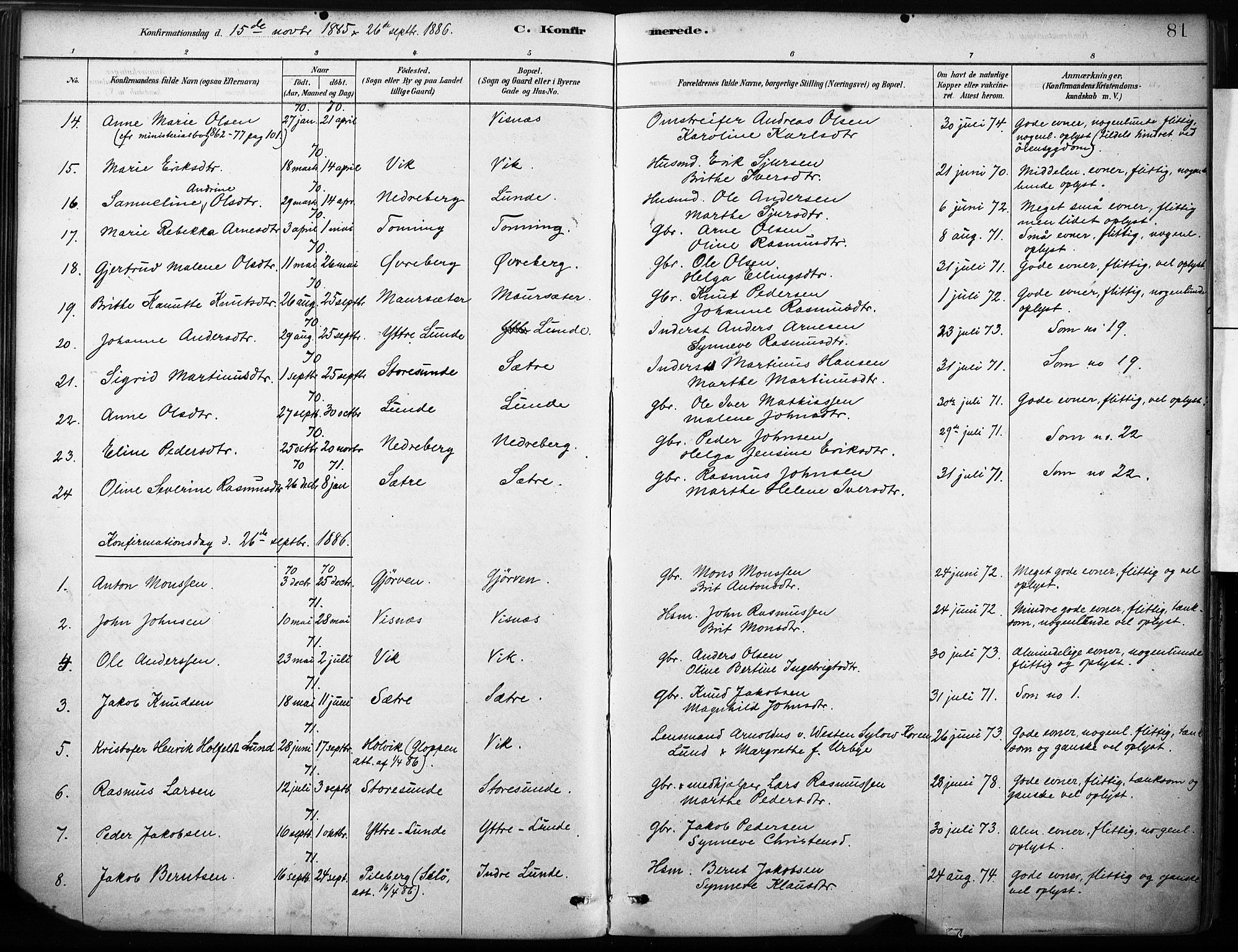 Stryn Sokneprestembete, AV/SAB-A-82501: Parish register (official) no. B 1, 1878-1907, p. 81