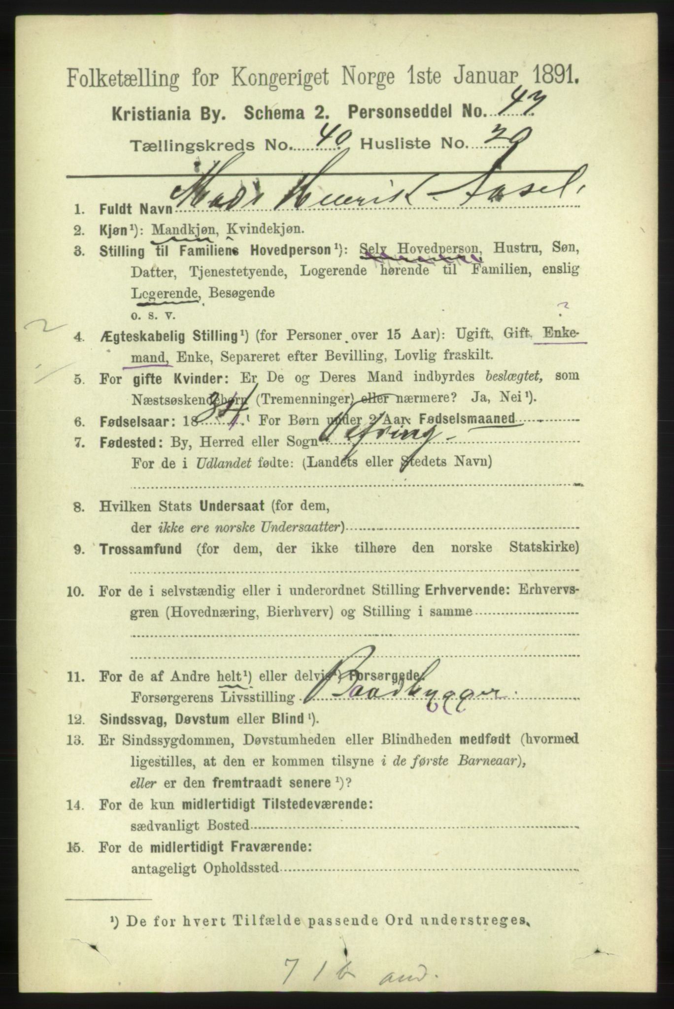 RA, 1891 census for 0301 Kristiania, 1891, p. 23486