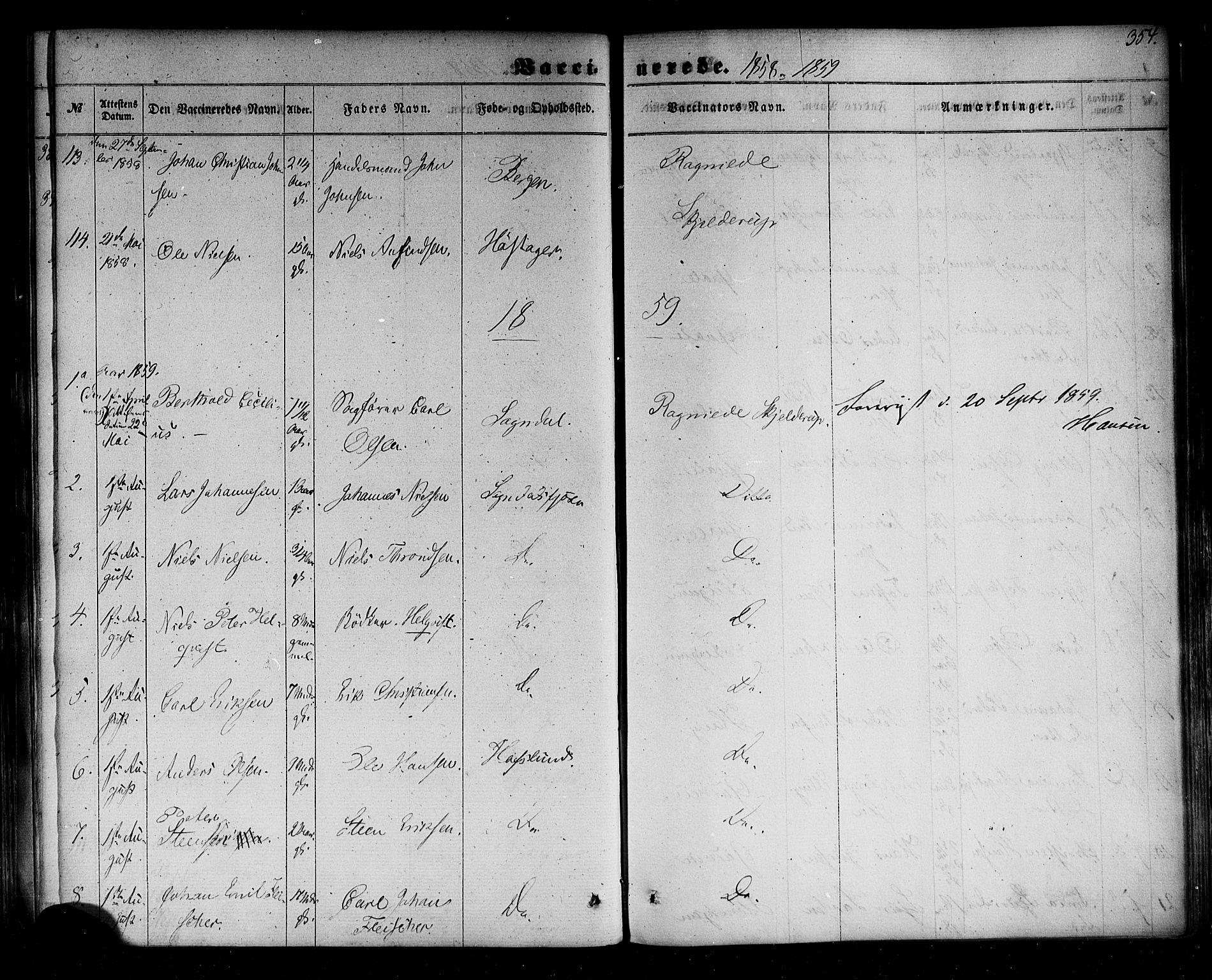 Sogndal sokneprestembete, SAB/A-81301/H/Haa/Haaa/L0013: Parish register (official) no. A 13, 1859-1877, p. 354