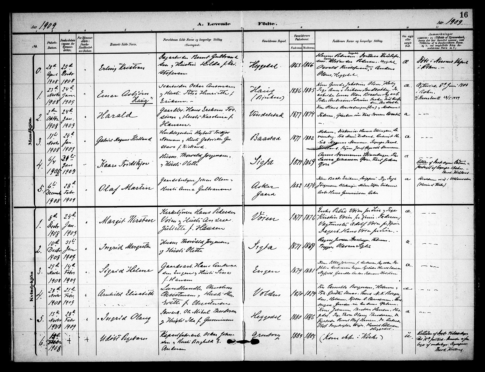 Asker prestekontor Kirkebøker, AV/SAO-A-10256a/F/Fa/L0017: Parish register (official) no. I 17, 1907-1915, p. 16