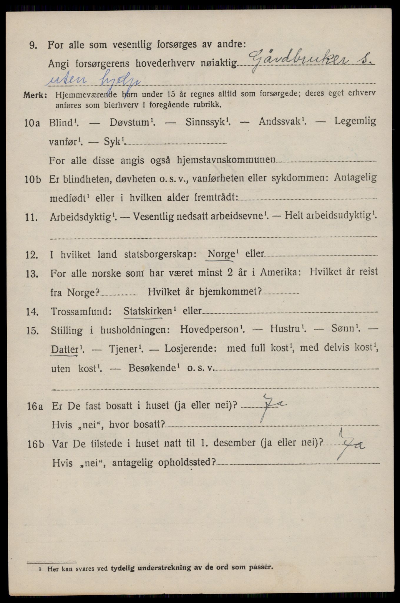 SAST, 1920 census for Eigersund, 1920, p. 3594