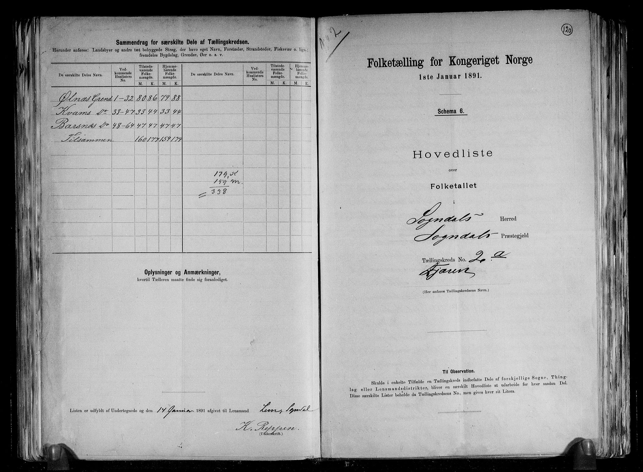 RA, 1891 census for 1420 Sogndal, 1891, p. 6