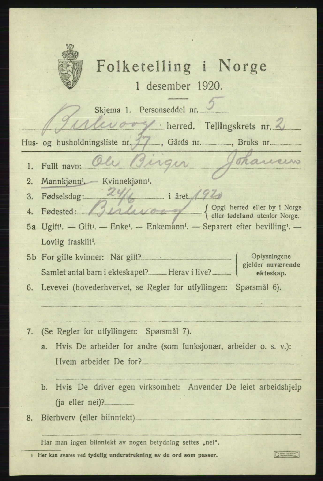 SATØ, 1920 census for Berlevåg, 1920, p. 1035