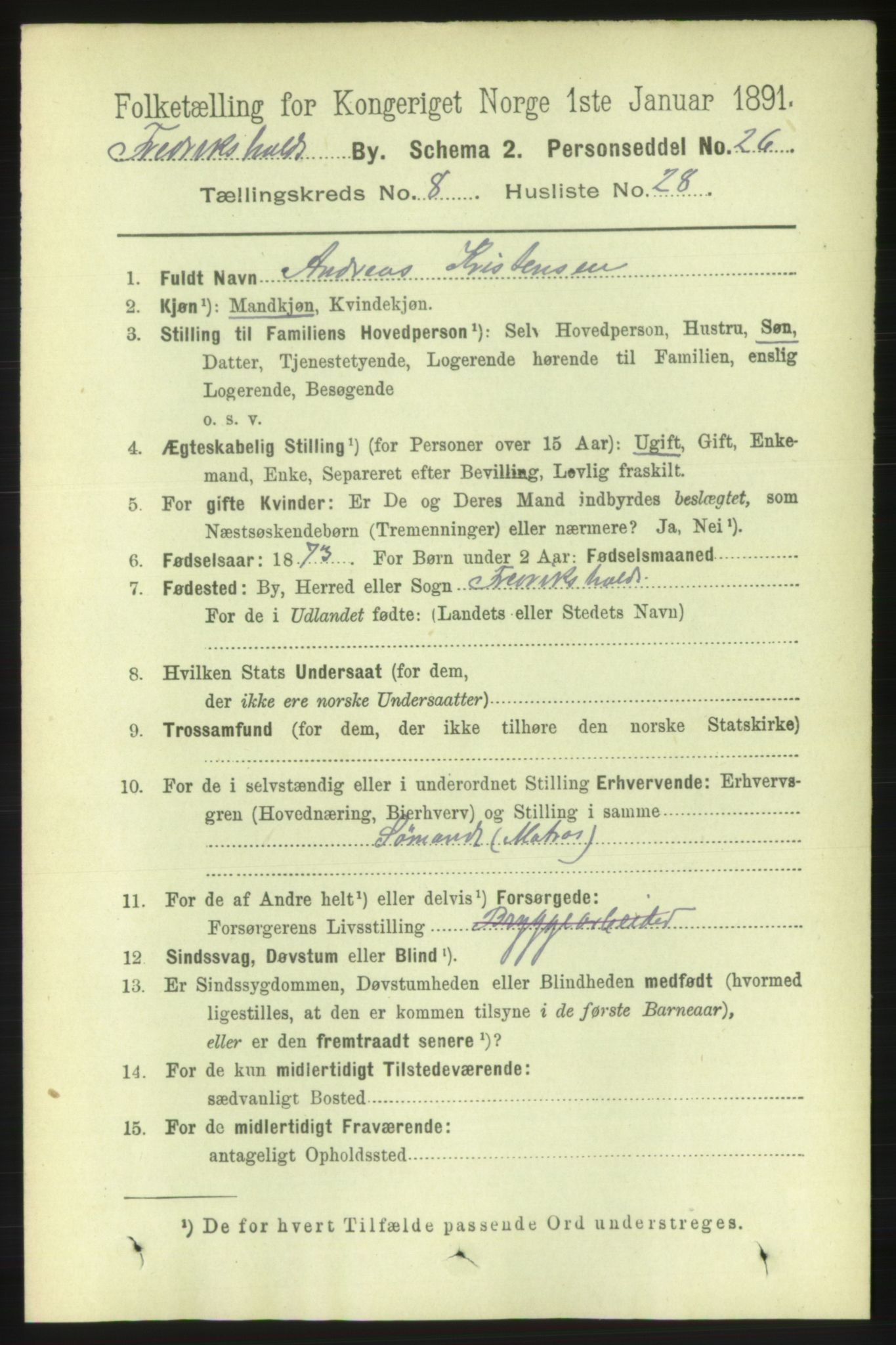 RA, 1891 census for 0101 Fredrikshald, 1891, p. 5845