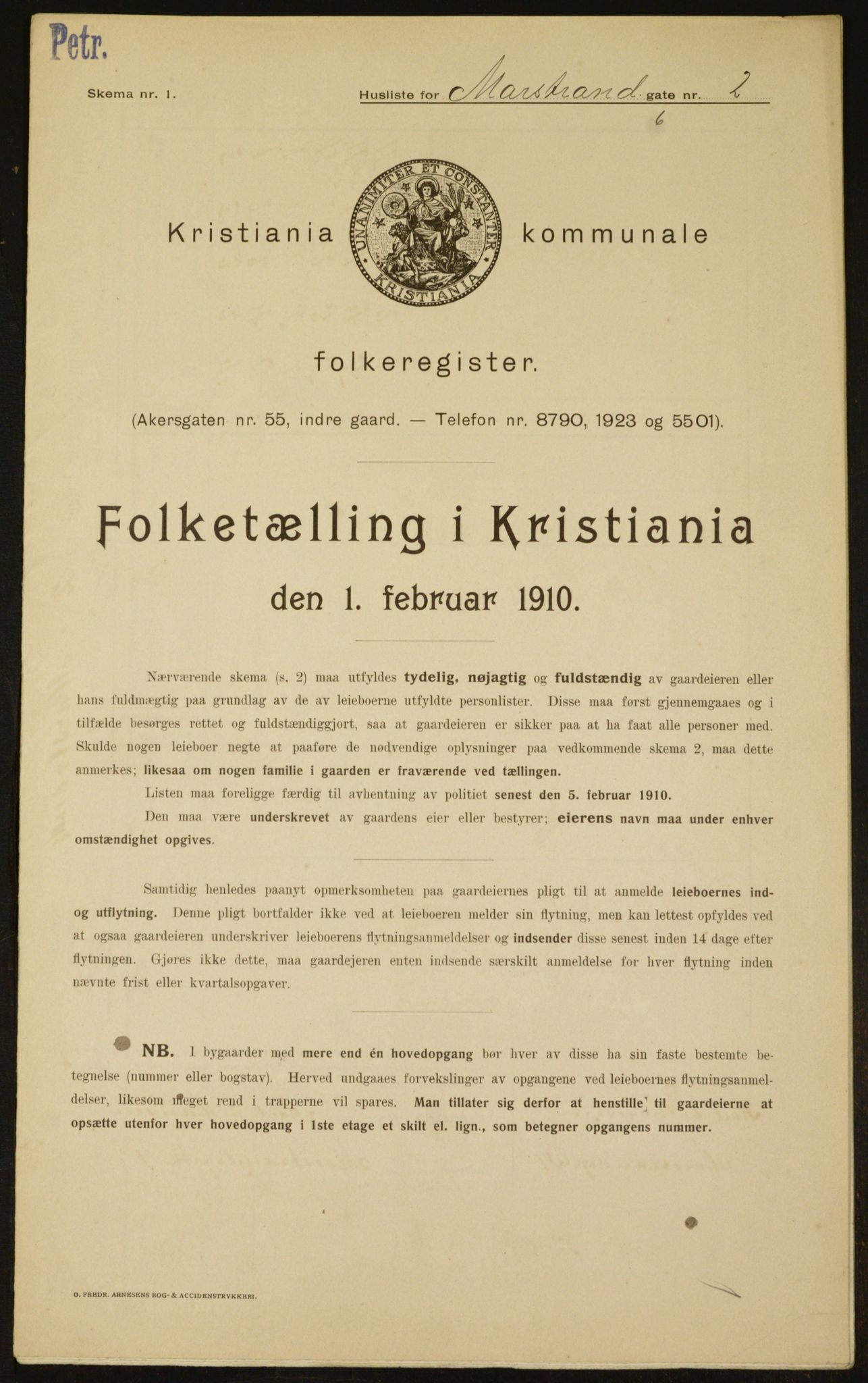 OBA, Municipal Census 1910 for Kristiania, 1910, p. 62546