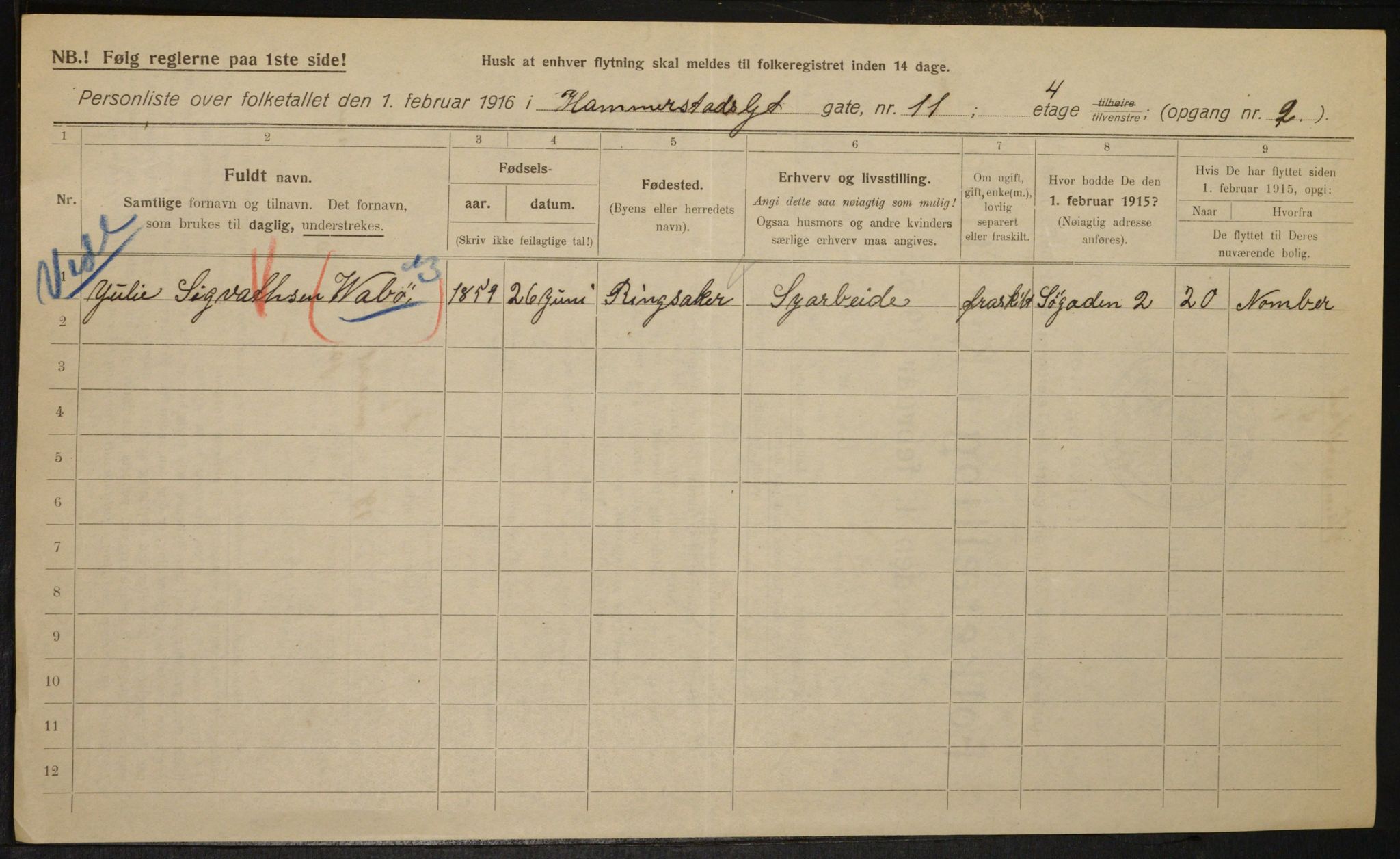 OBA, Municipal Census 1916 for Kristiania, 1916, p. 35316