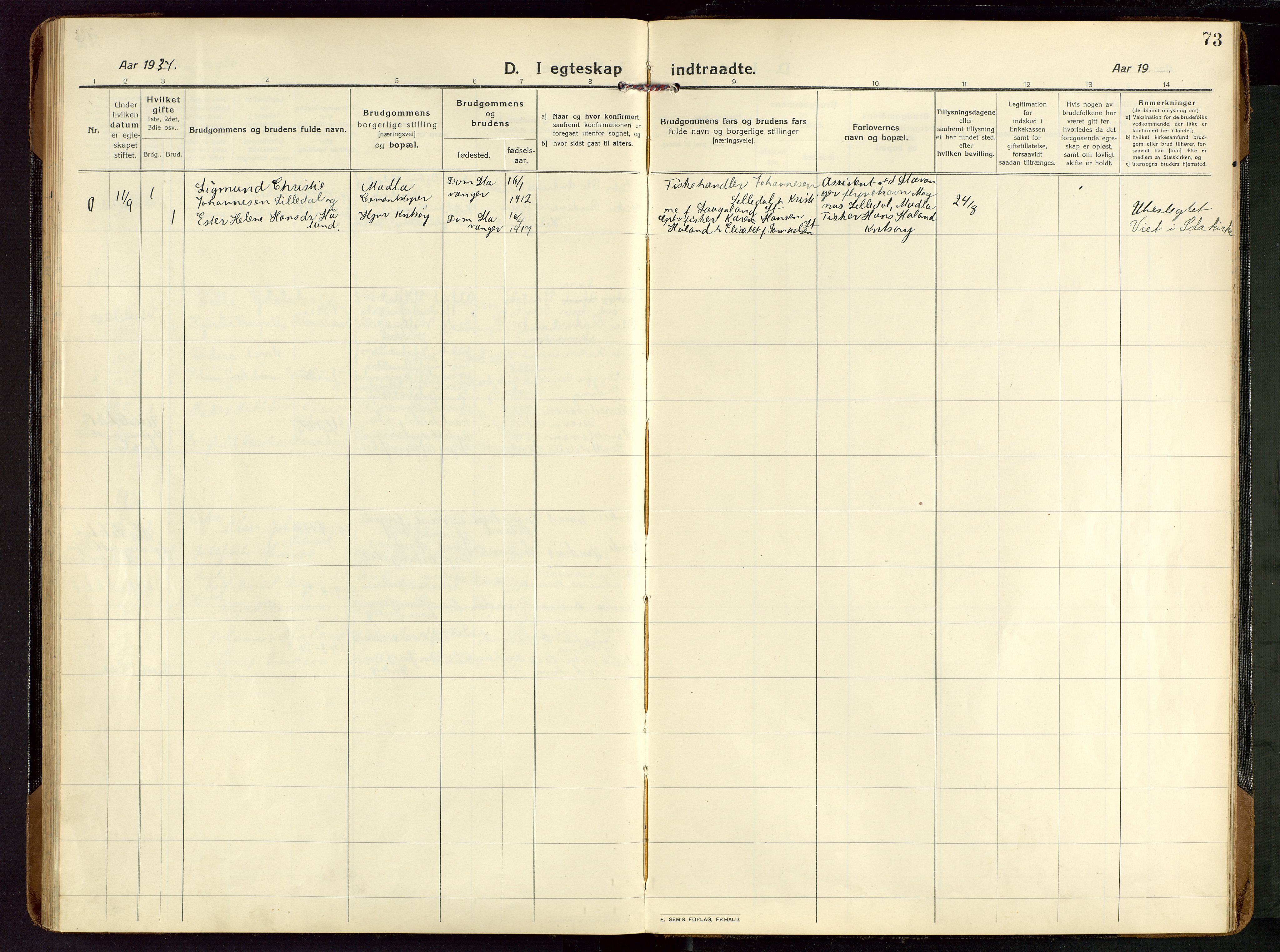 Rennesøy sokneprestkontor, SAST/A -101827/H/Ha/Haa/L0018: Parish register (official) no. A 18, 1917-1937, p. 73