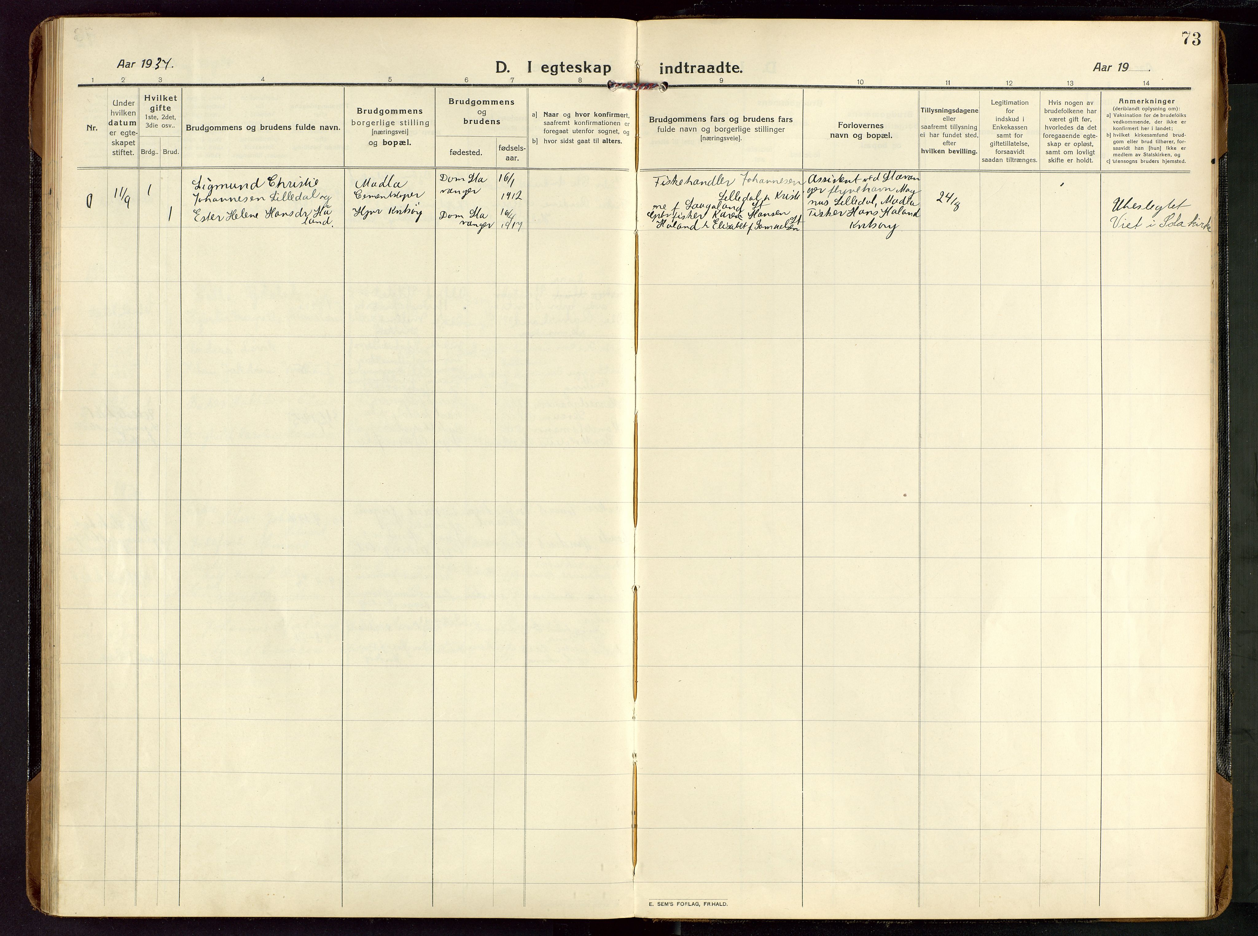 Rennesøy sokneprestkontor, AV/SAST-A -101827/H/Ha/Haa/L0018: Parish register (official) no. A 18, 1917-1937, p. 73