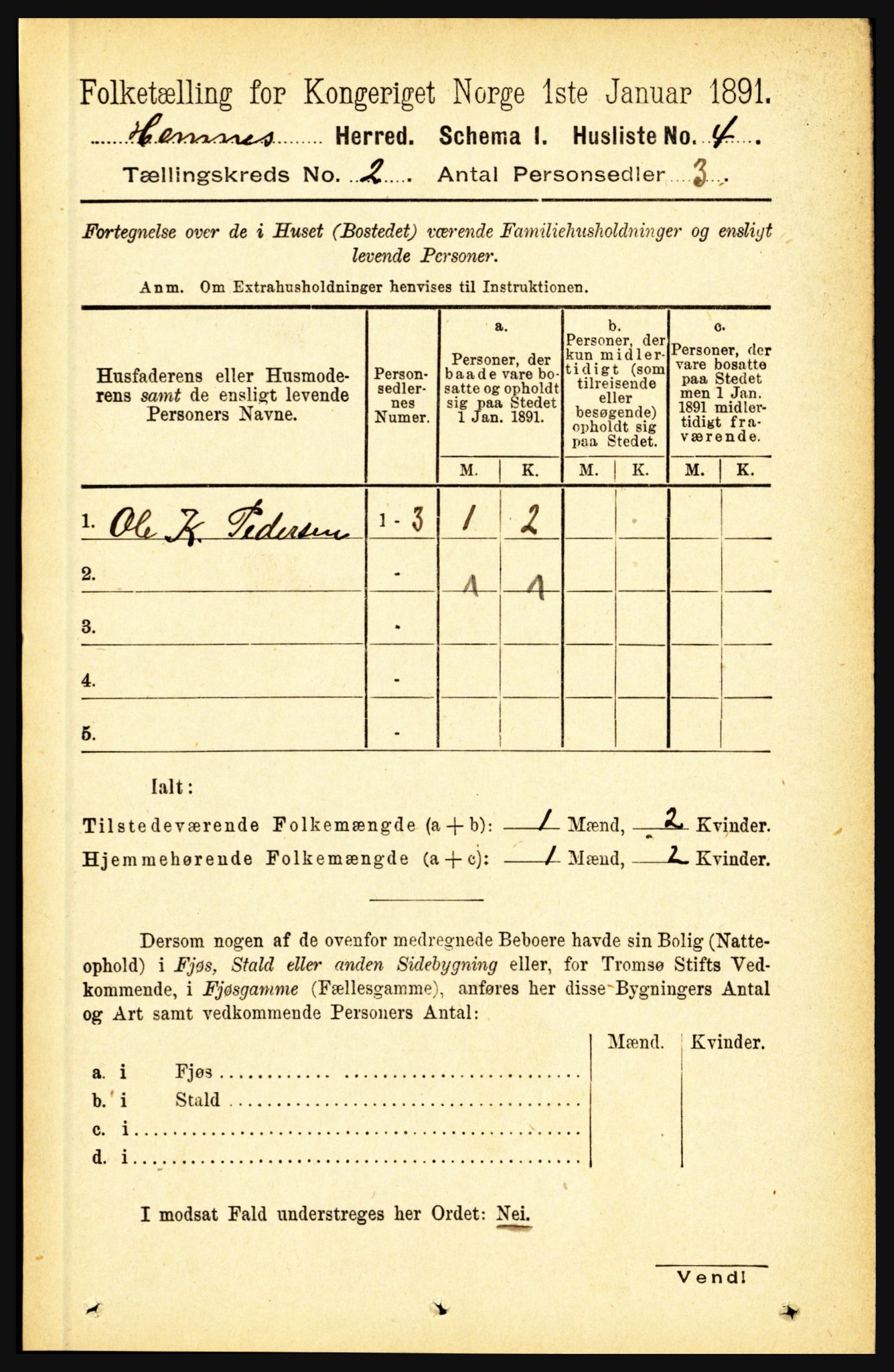 RA, 1891 census for 1832 Hemnes, 1891, p. 1216