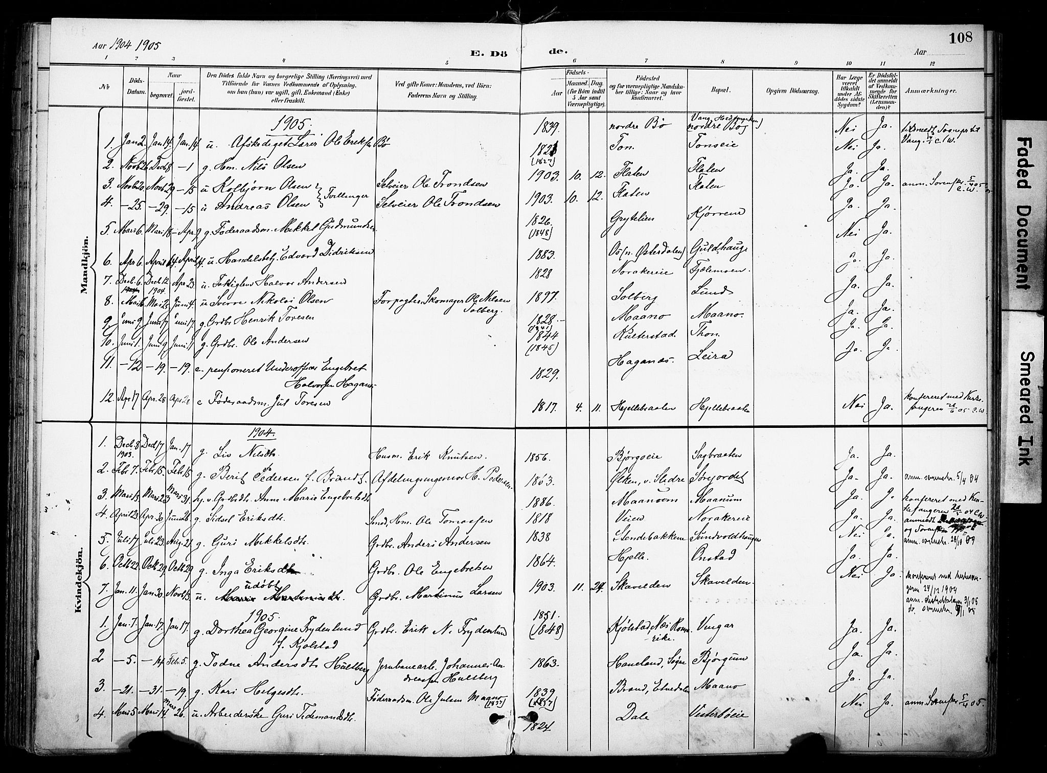 Nord-Aurdal prestekontor, SAH/PREST-132/H/Ha/Haa/L0014: Parish register (official) no. 14, 1896-1912, p. 108