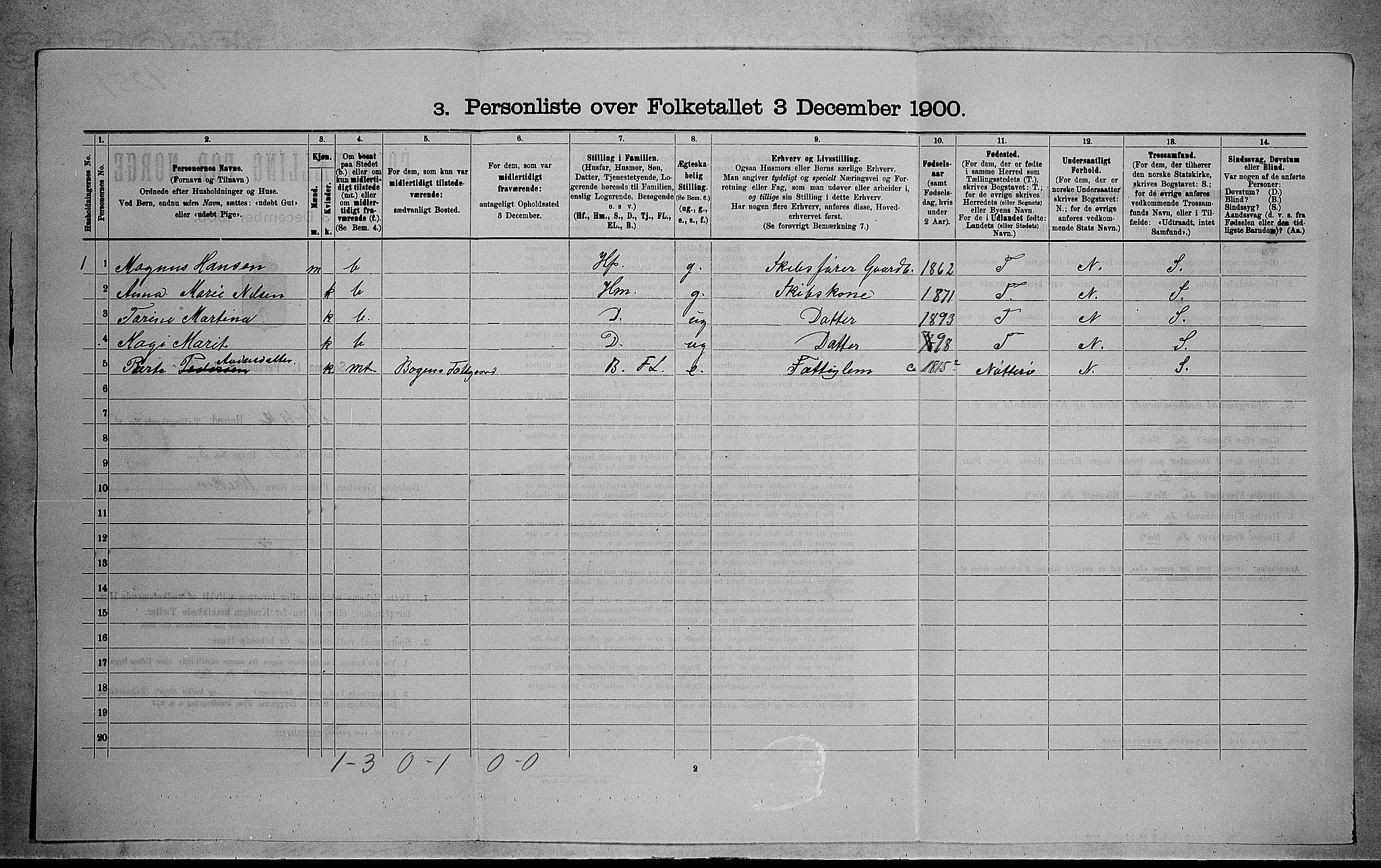 RA, 1900 census for Stokke, 1900, p. 1009
