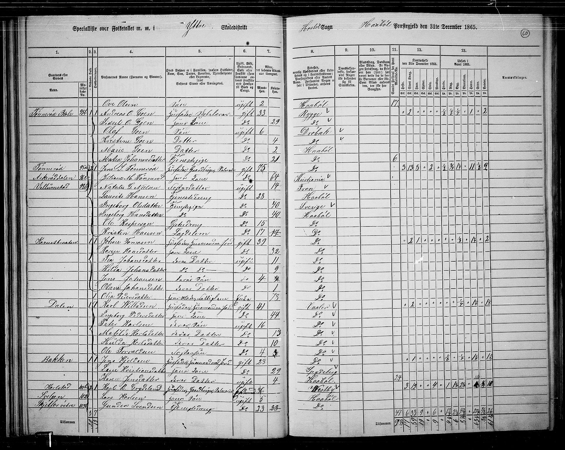 RA, 1865 census for Hobøl, 1865, p. 51