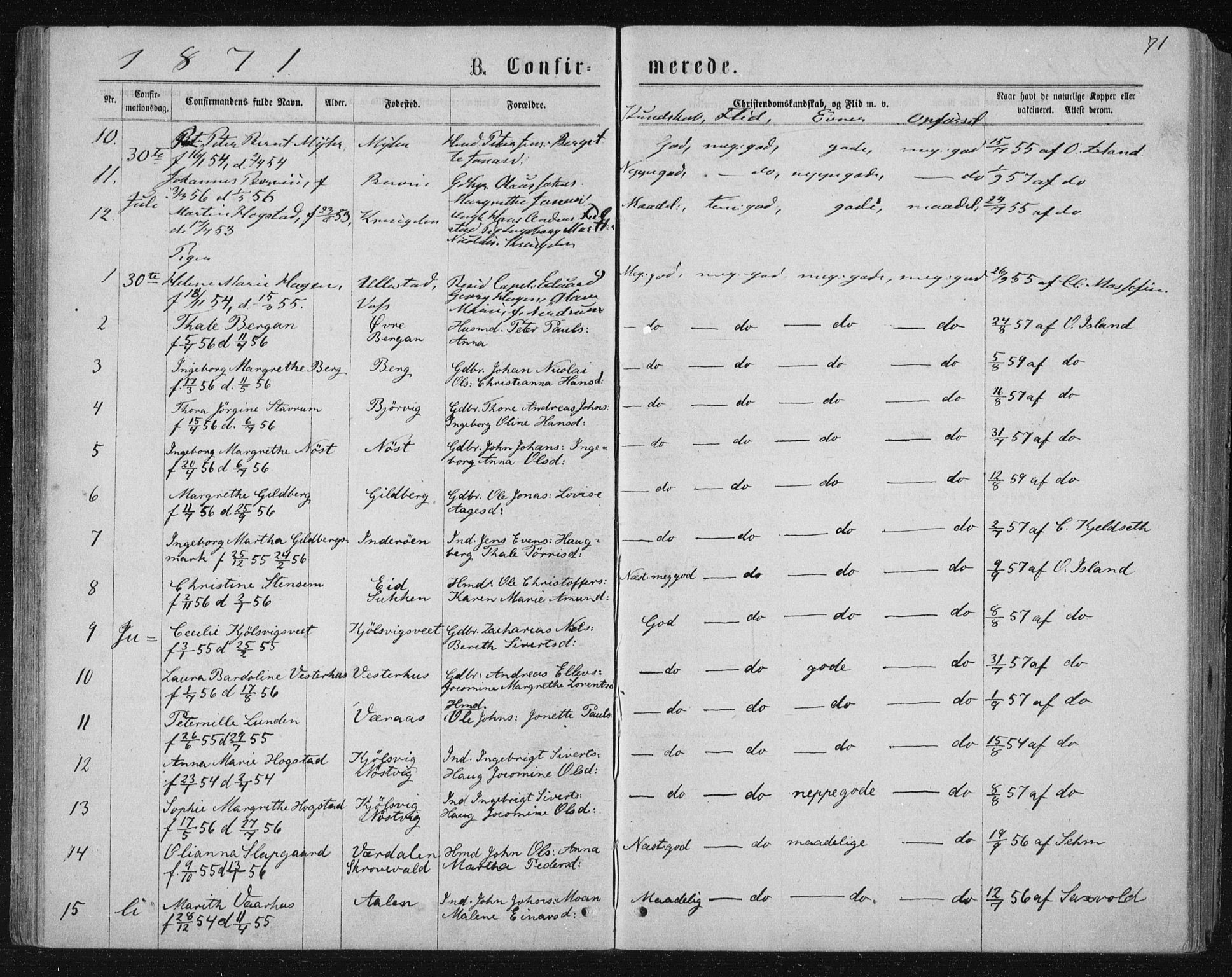 Ministerialprotokoller, klokkerbøker og fødselsregistre - Nord-Trøndelag, SAT/A-1458/722/L0219: Parish register (official) no. 722A06, 1868-1880, p. 71