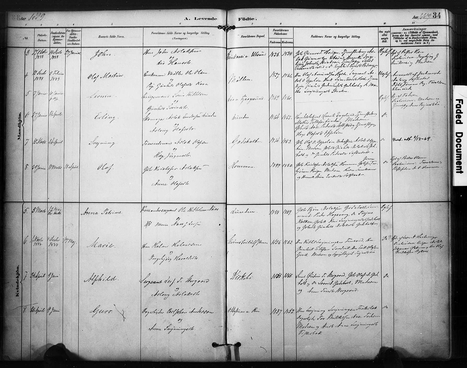 Kviteseid kirkebøker, AV/SAKO-A-276/F/Fa/L0008: Parish register (official) no. I 8, 1882-1903, p. 34