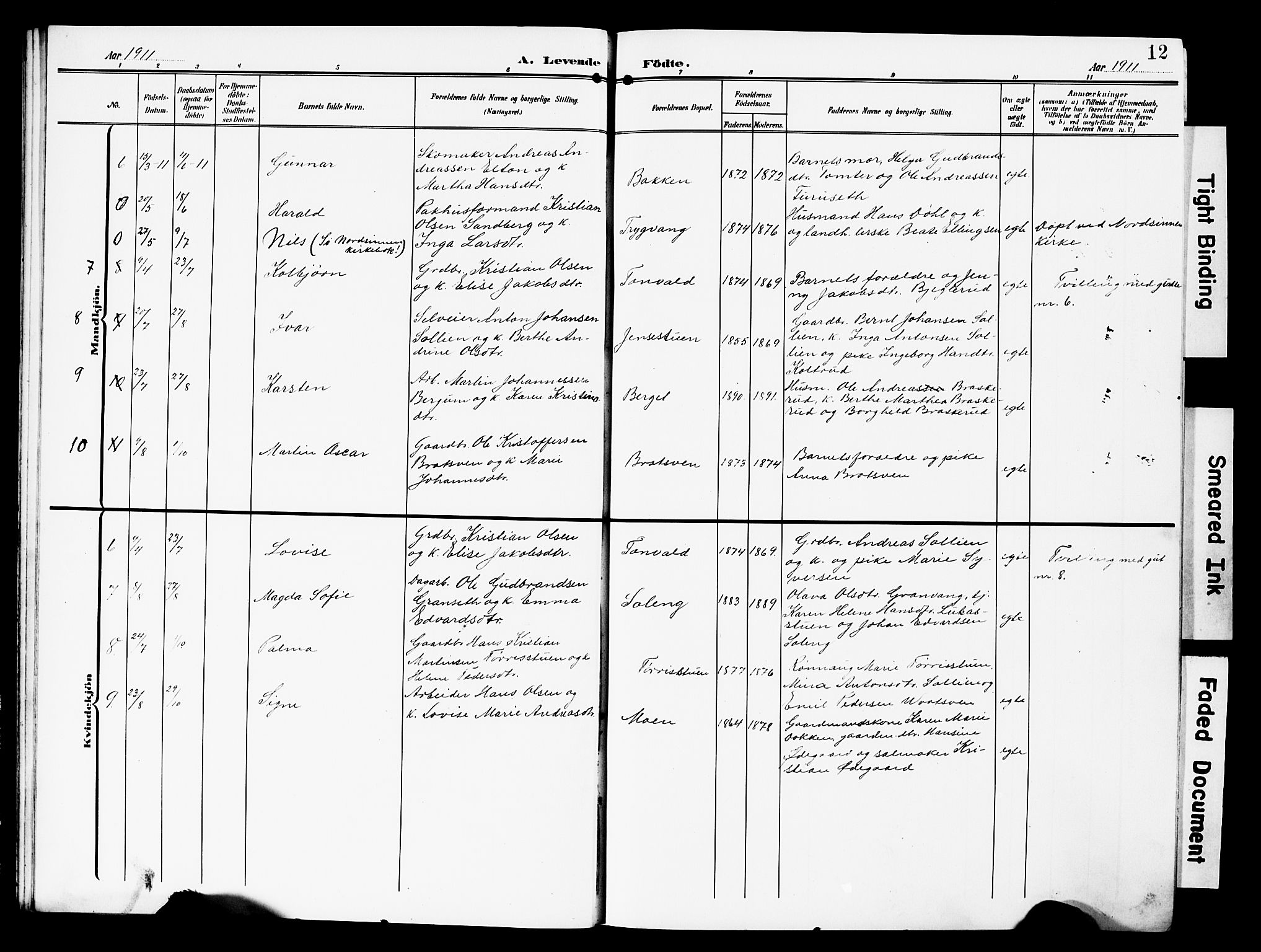 Nordre Land prestekontor, SAH/PREST-124/H/Ha/Hab/L0001: Parish register (copy) no. 1, 1908-1931, p. 12