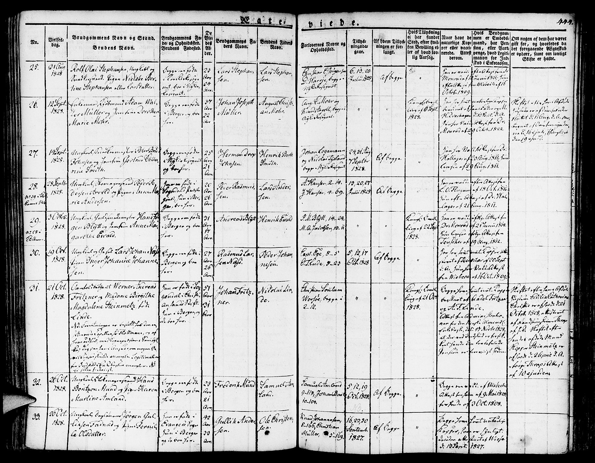 Nykirken Sokneprestembete, AV/SAB-A-77101/H/Haa/L0012: Parish register (official) no. A 12, 1821-1844, p. 444