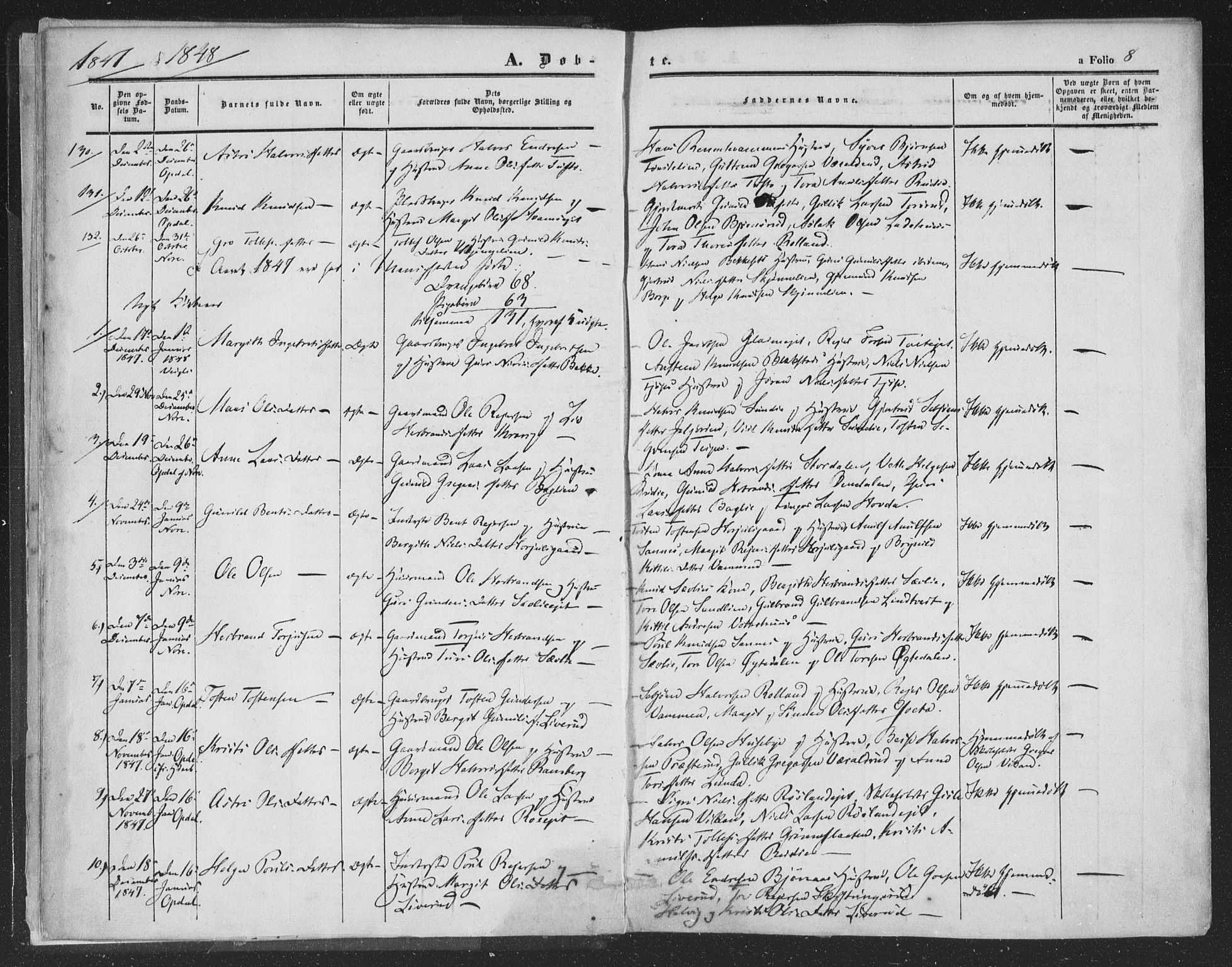Rollag kirkebøker, SAKO/A-240/F/Fa/L0008: Parish register (official) no. I 8, 1847-1860, p. 8