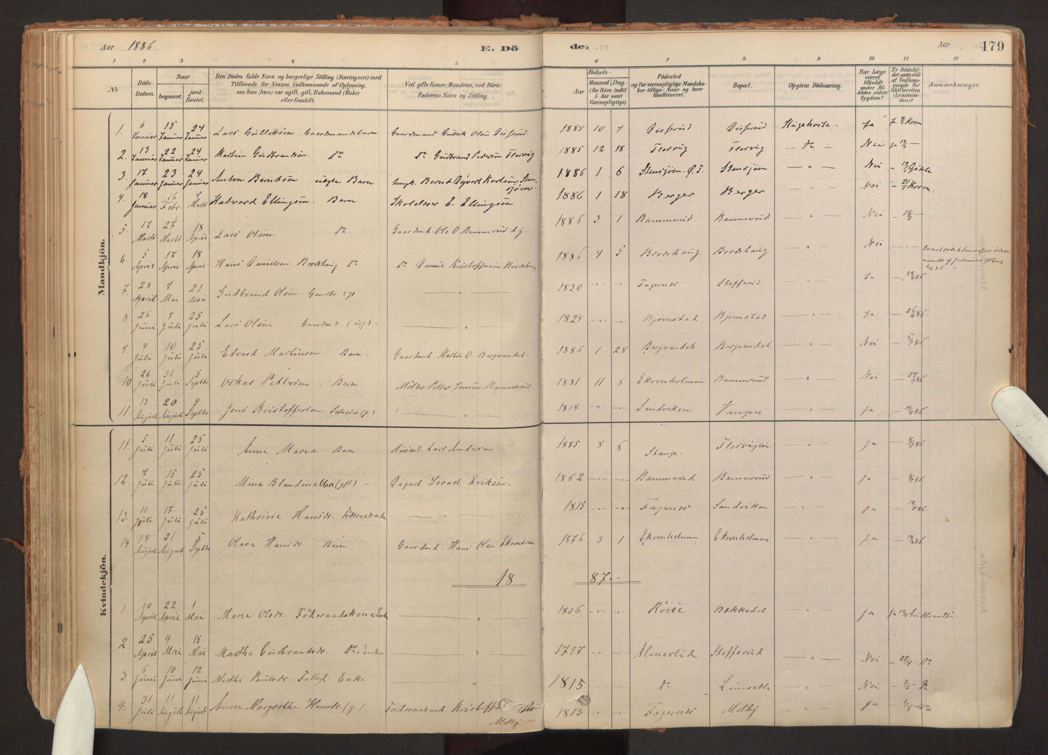 Hurdal prestekontor Kirkebøker, SAO/A-10889/F/Fb/L0003: Parish register (official) no. II 3, 1878-1920, p. 179