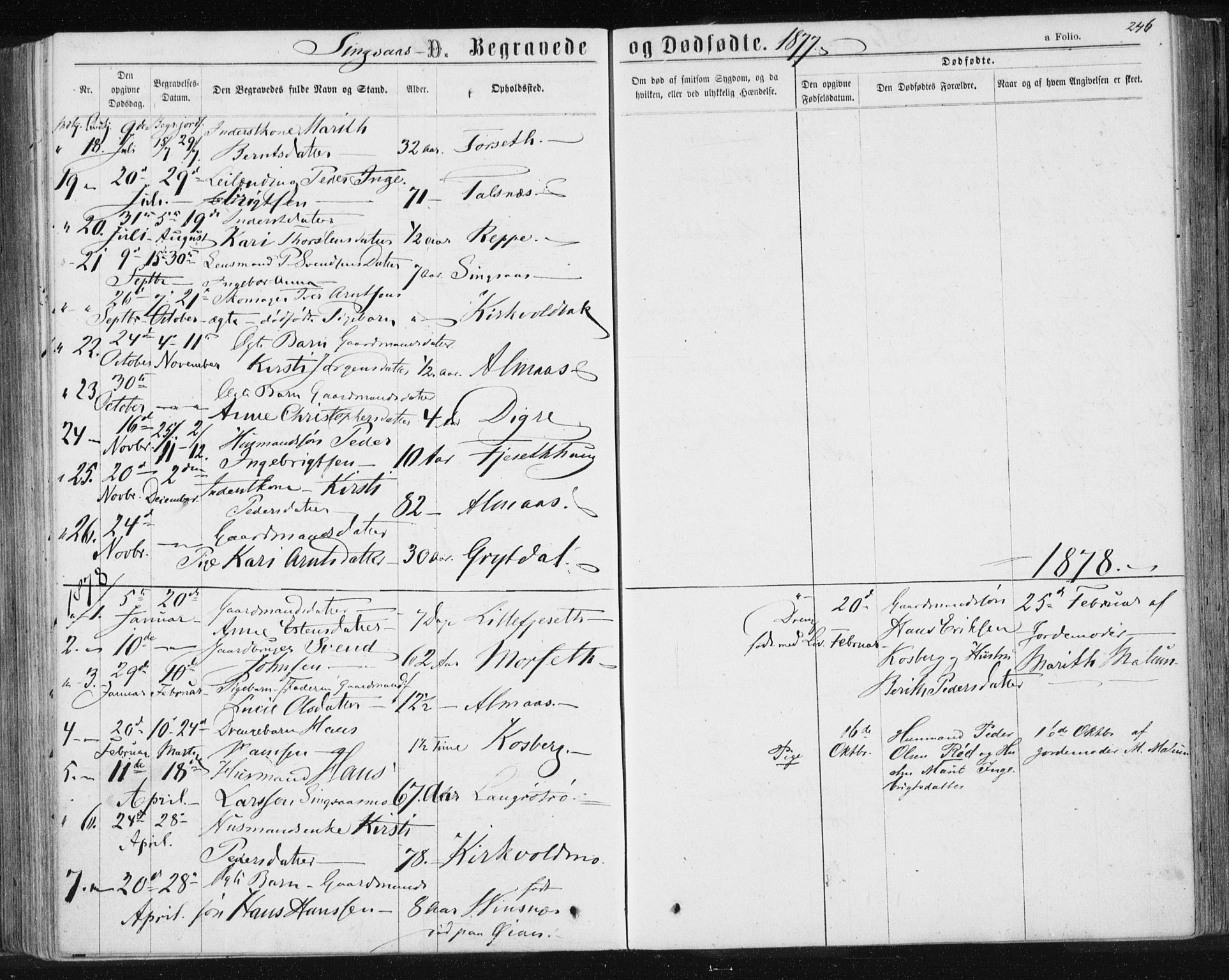 Ministerialprotokoller, klokkerbøker og fødselsregistre - Sør-Trøndelag, SAT/A-1456/685/L0970: Parish register (official) no. 685A08 /2, 1870-1878, p. 246