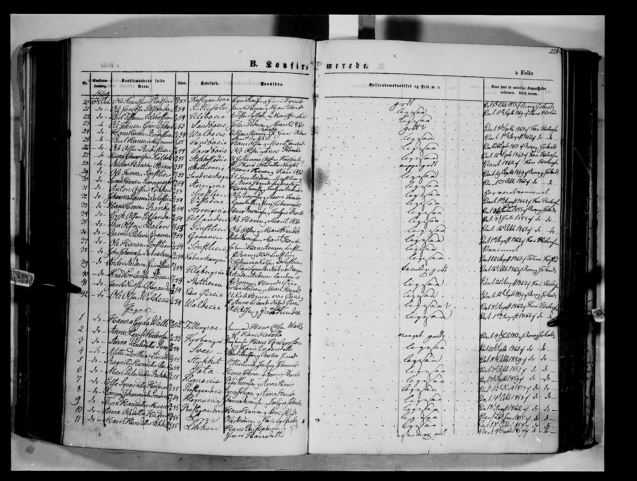 Vågå prestekontor, AV/SAH-PREST-076/H/Ha/Haa/L0006: Parish register (official) no. 6 /1, 1856-1872, p. 228