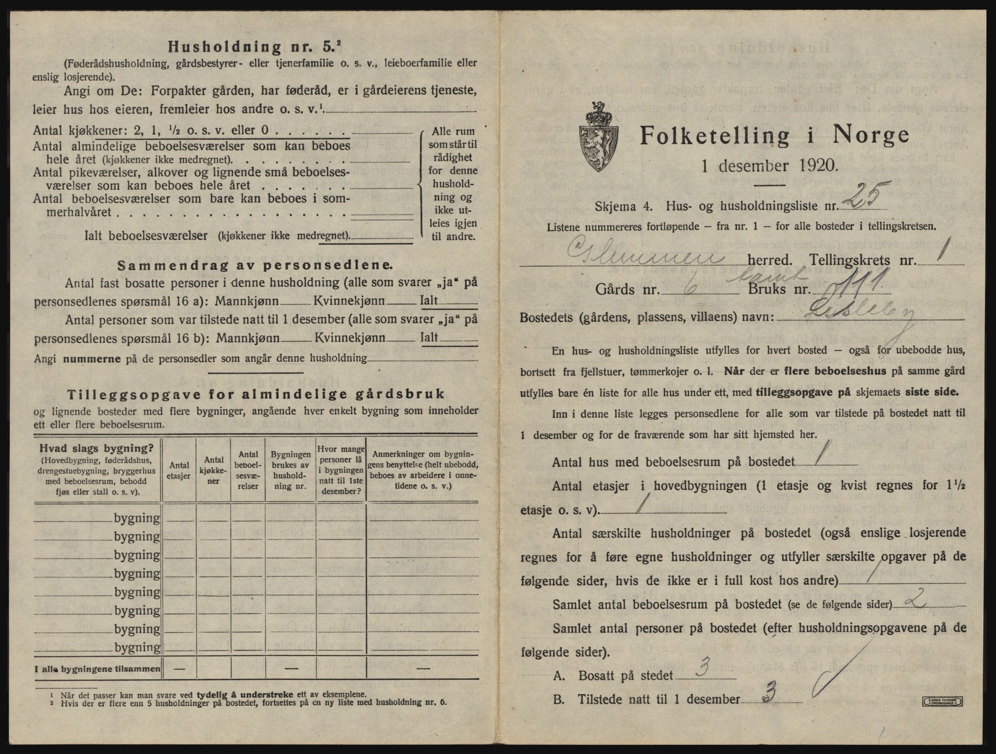 SAO, 1920 census for Glemmen, 1920, p. 111