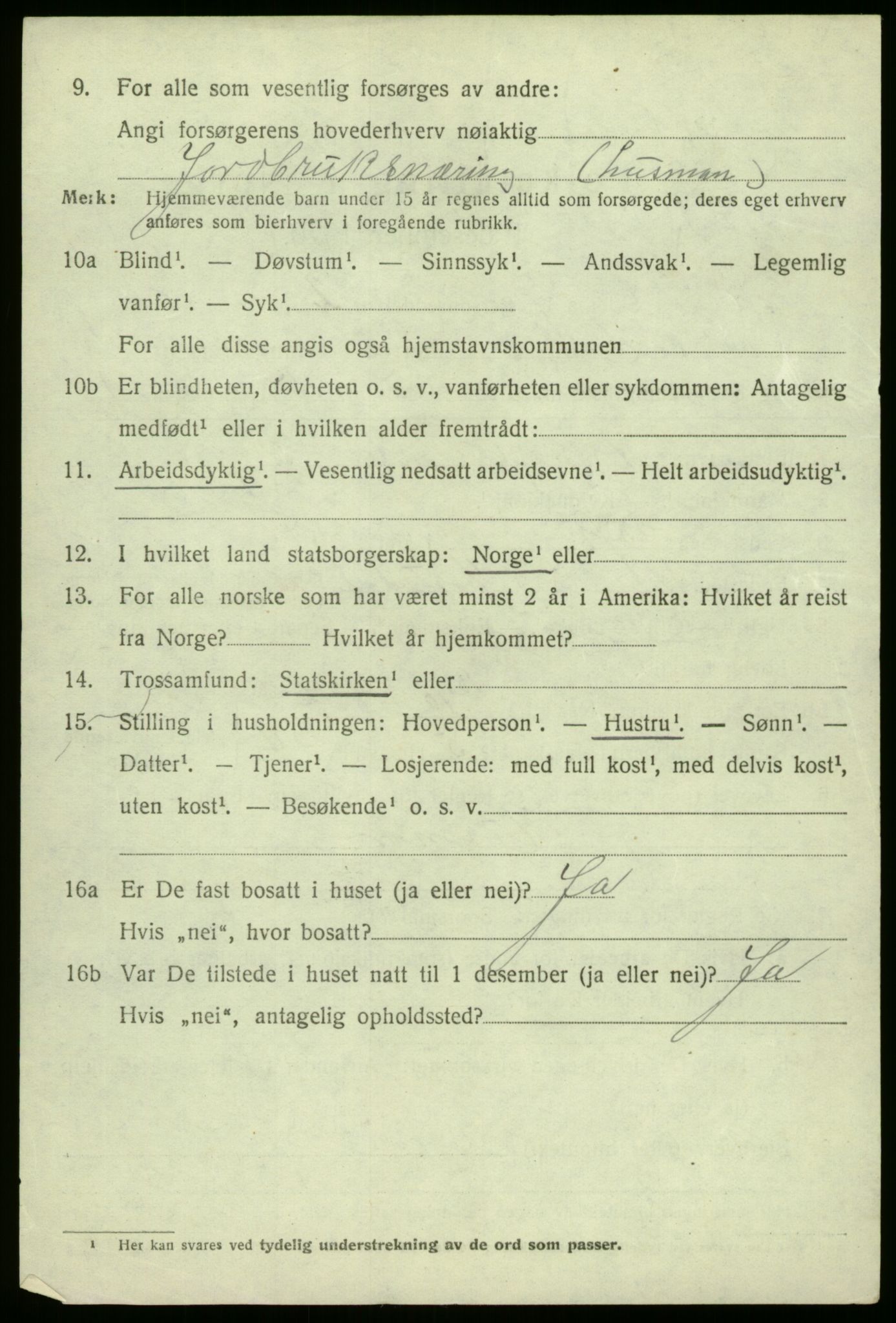 SAB, 1920 census for Jostedal, 1920, p. 1515