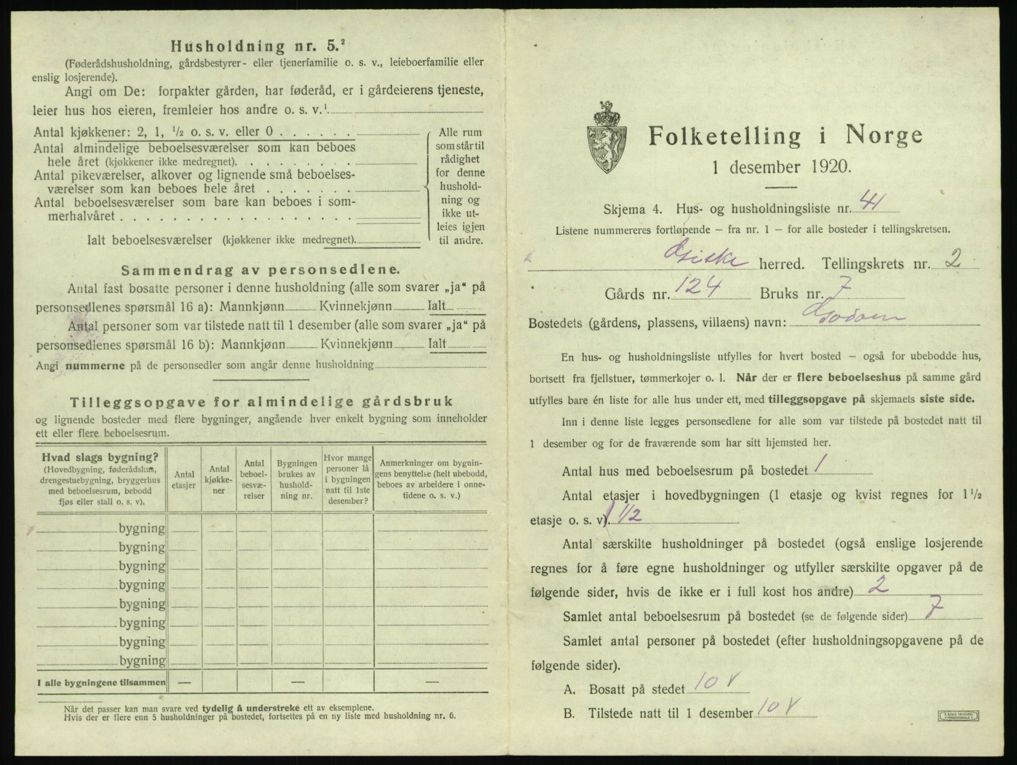 SAT, 1920 census for Giske, 1920, p. 152