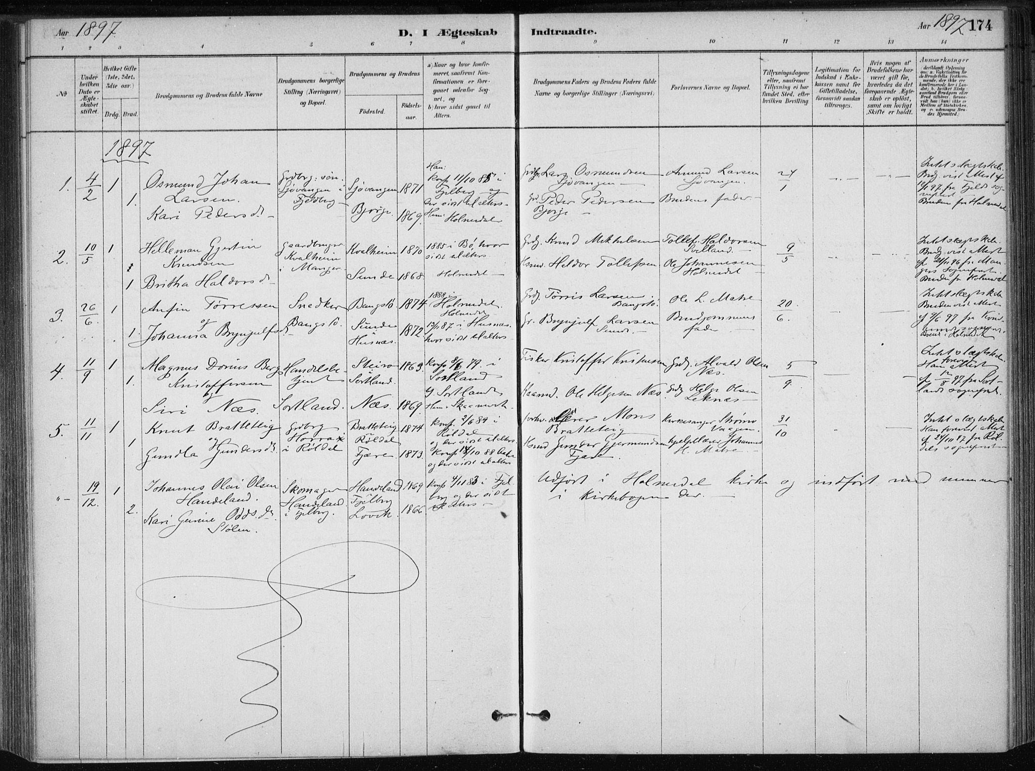 Skånevik sokneprestembete, AV/SAB-A-77801/H/Haa: Parish register (official) no. B 1, 1879-1914, p. 174