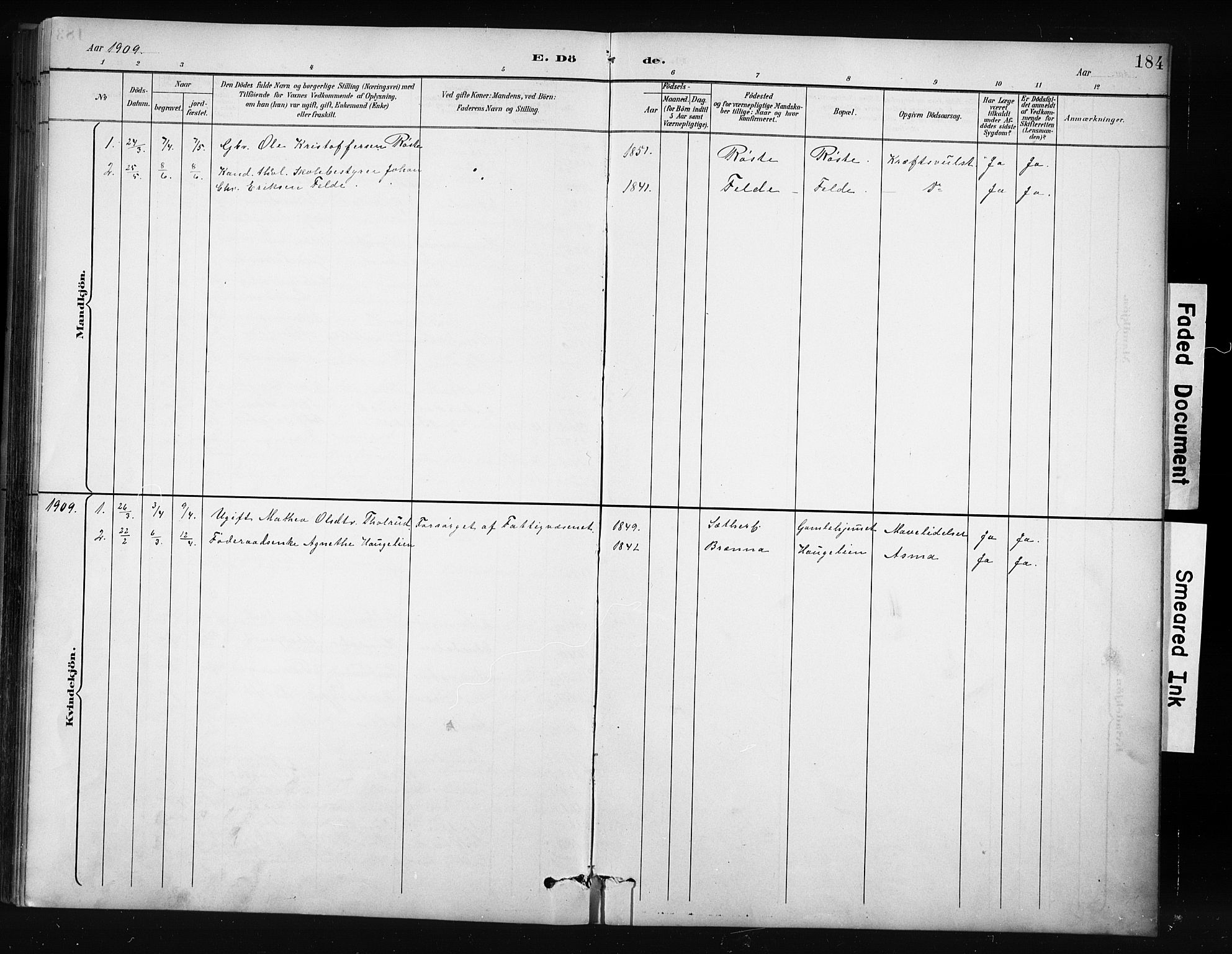 Nordre Land prestekontor, SAH/PREST-124/H/Ha/Hab/L0012: Parish register (copy) no. 12, 1891-1909, p. 184