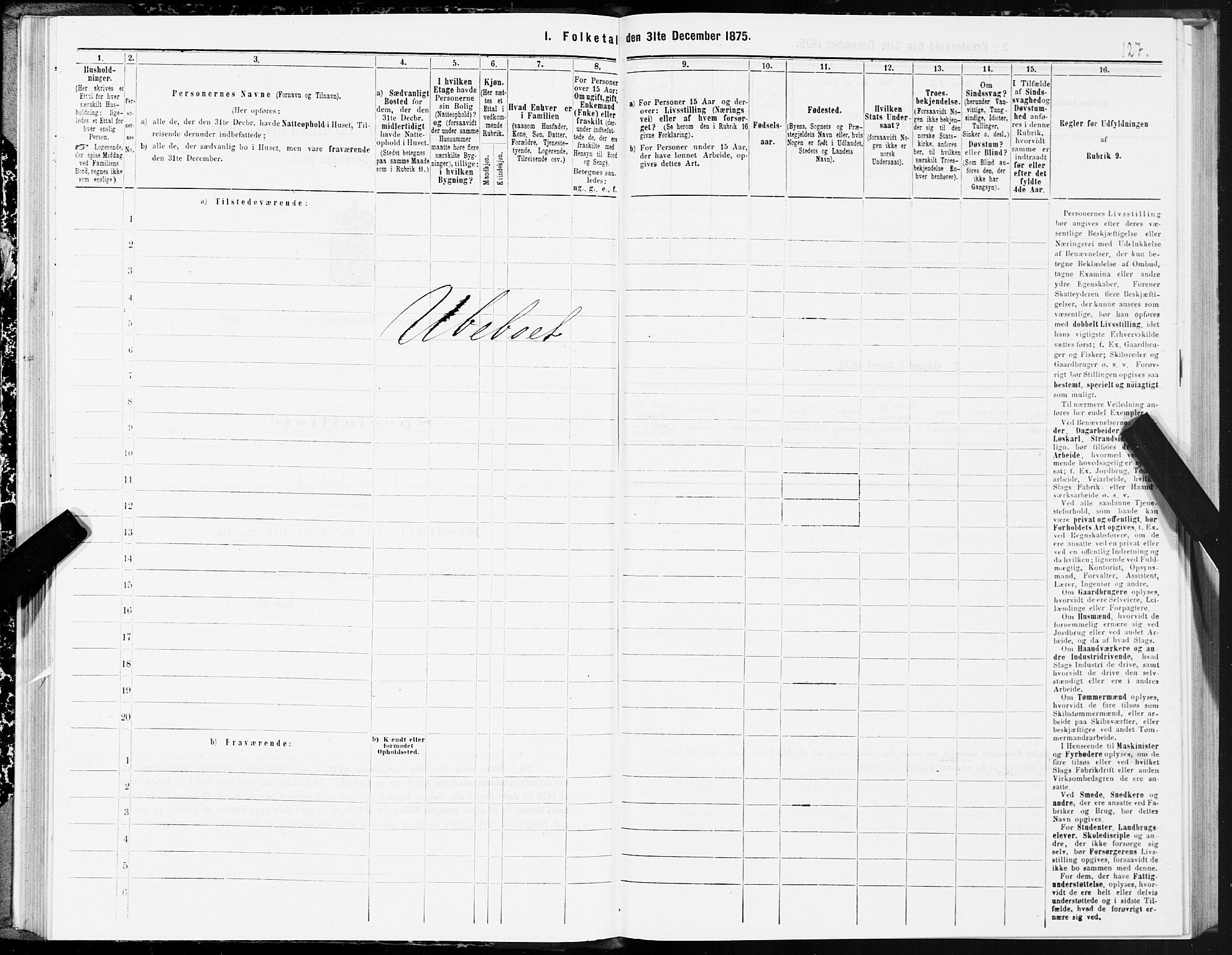 SAT, 1875 census for 1601 Trondheim, 1875, p. 9127