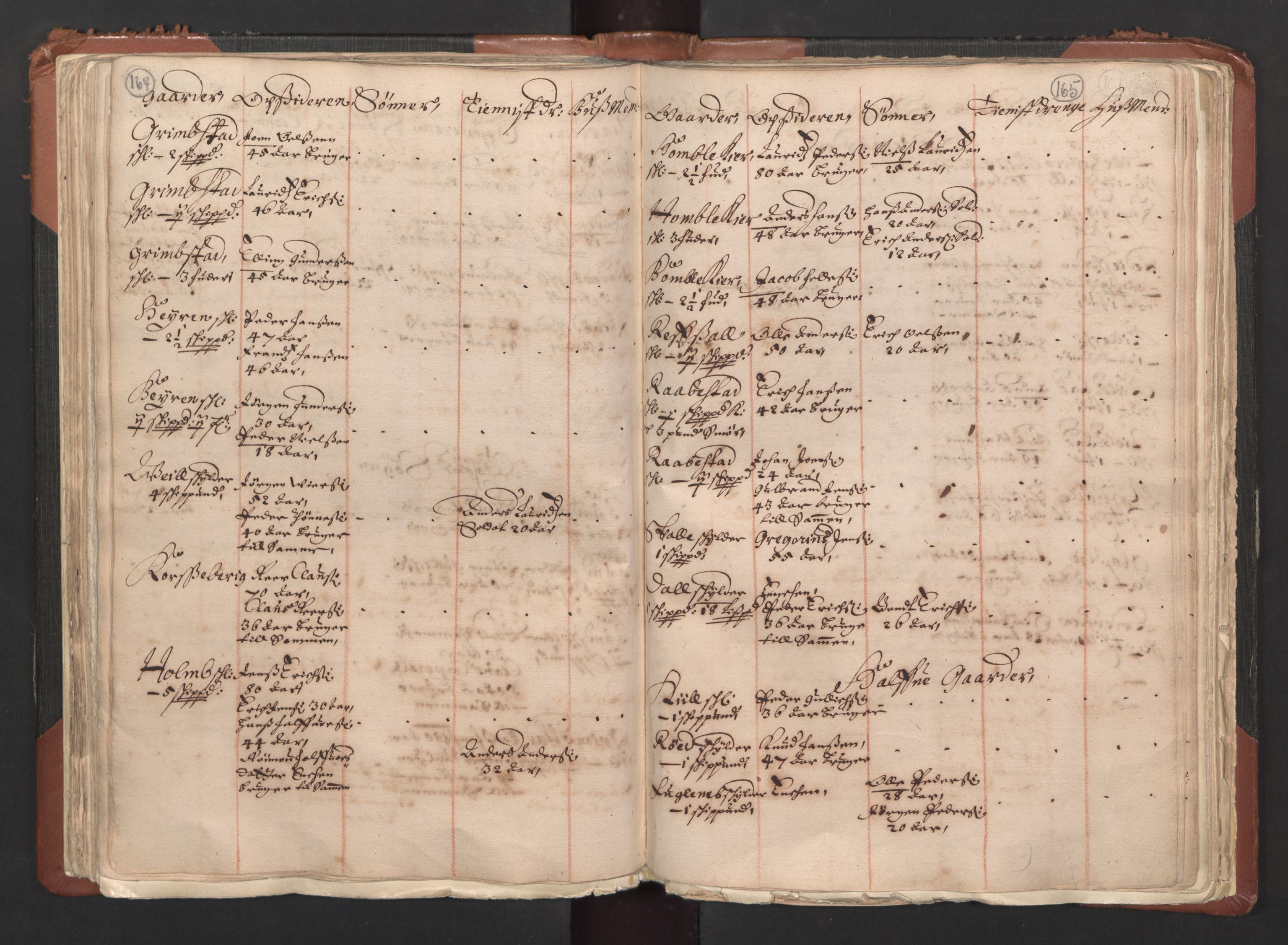 RA, Bailiff's Census 1664-1666, no. 1: Modern Østfold county, 1664, p. 164-165