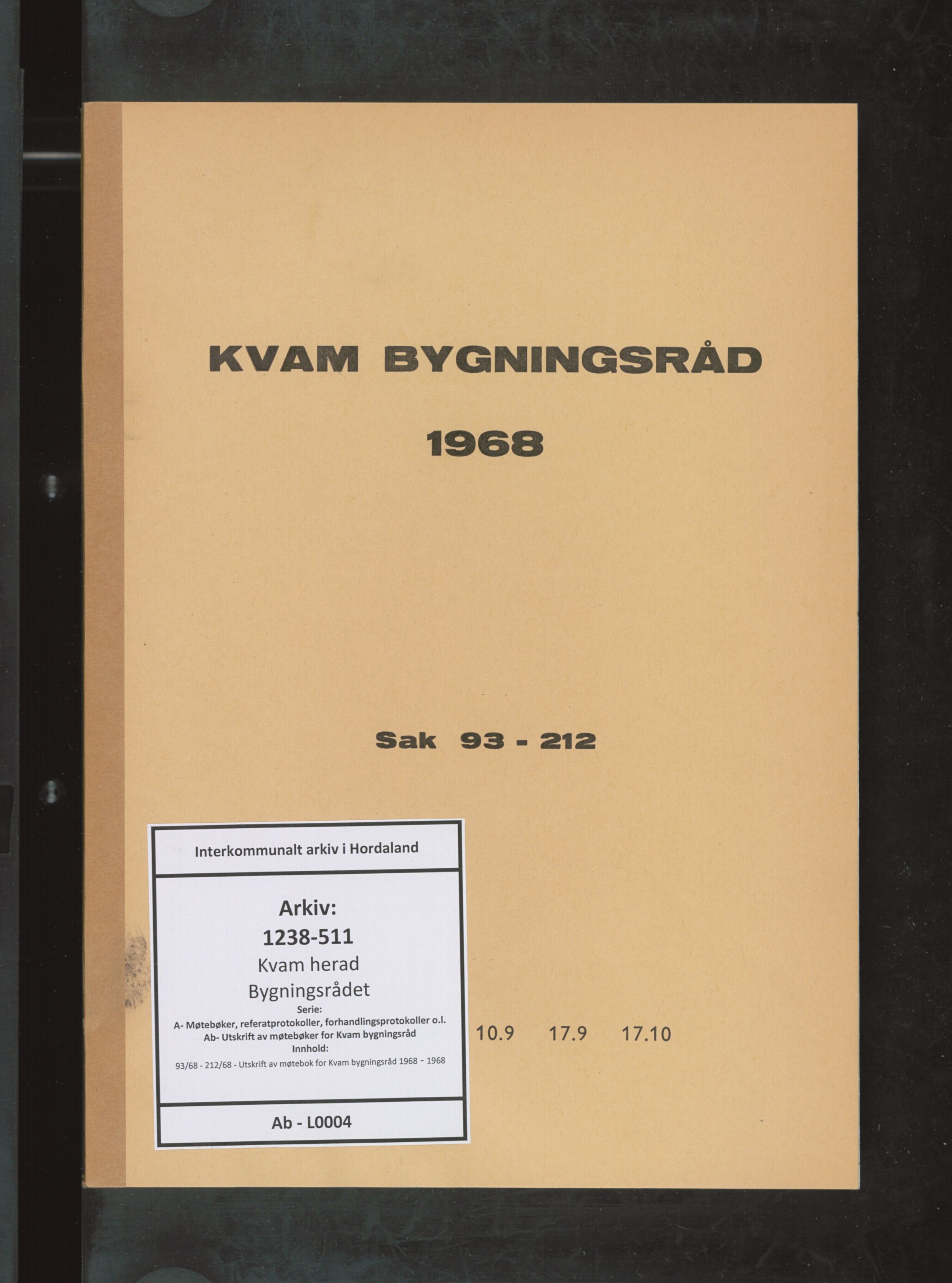 Kvam herad. Bygningsrådet, IKAH/1238-511/A/Ab/L0004: Utskrift av møtebok for Kvam bygningsråd, 1968