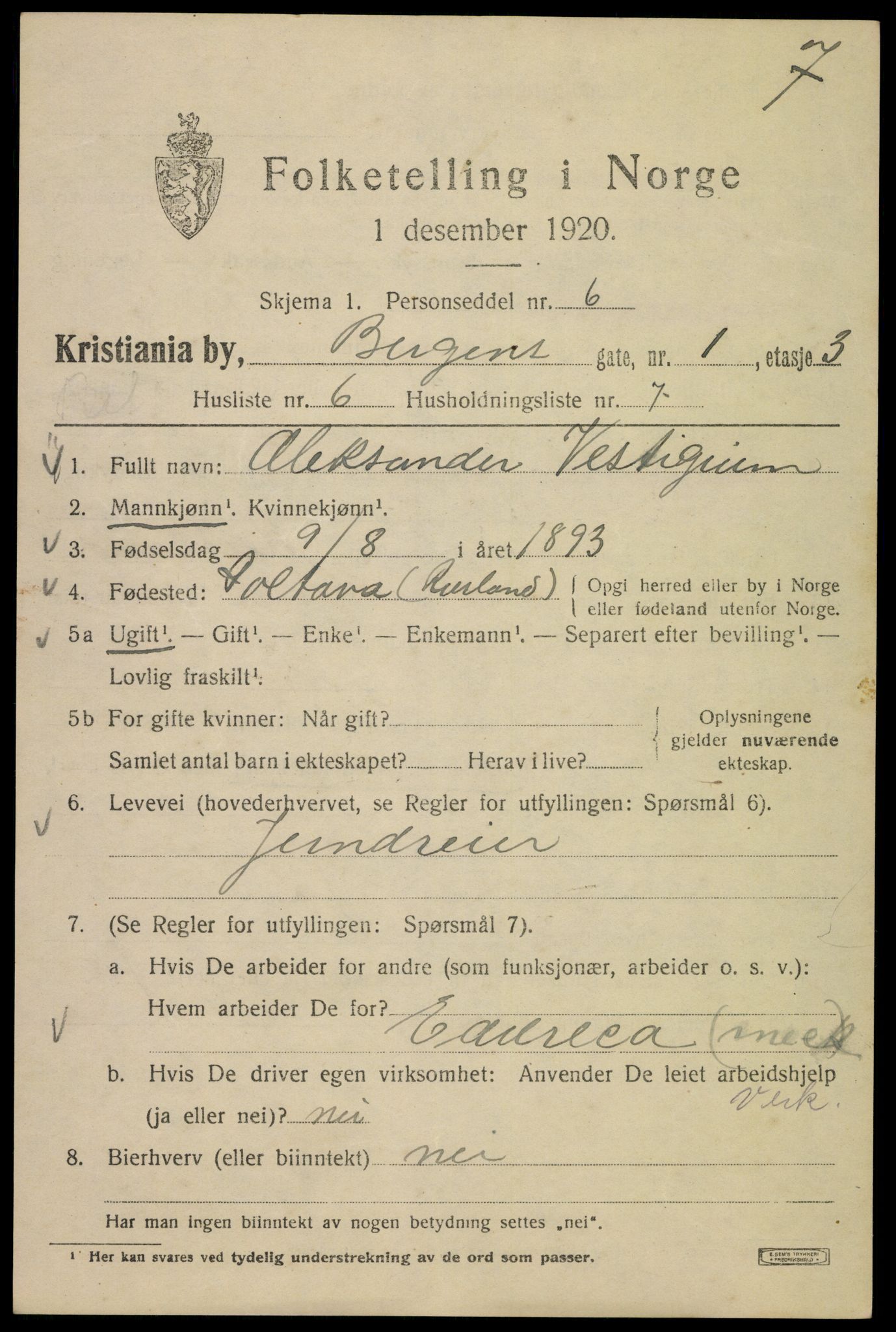 SAO, 1920 census for Kristiania, 1920, p. 152093