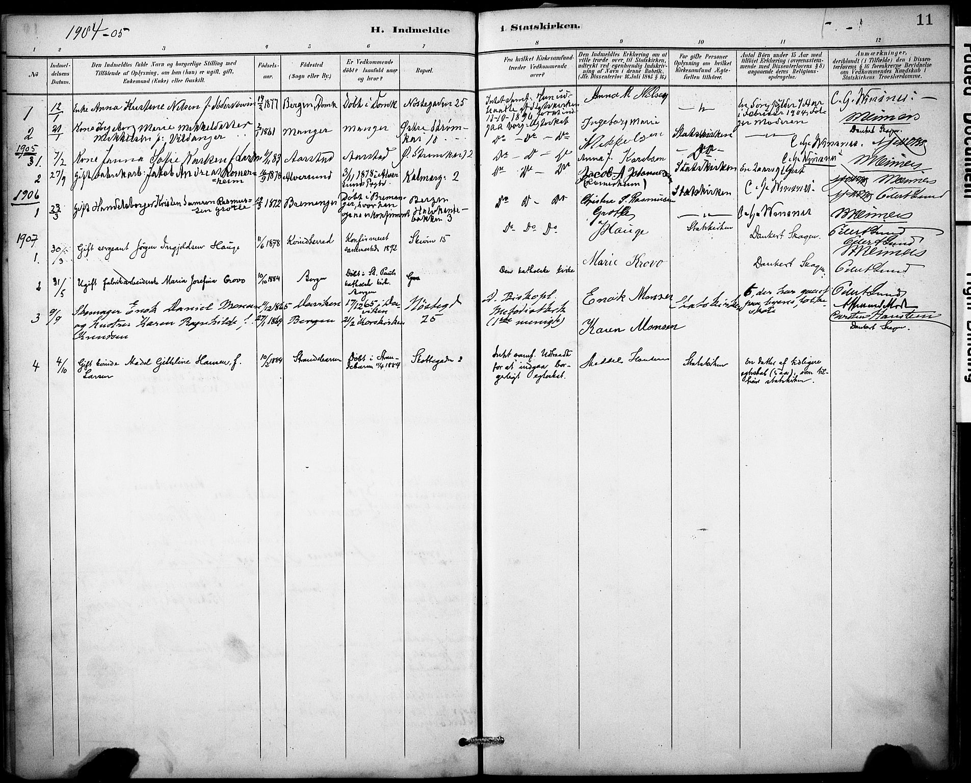 Domkirken sokneprestembete, SAB/A-74801/H/Haa: Parish register (official) no. I 1, 1887-1908, p. 11