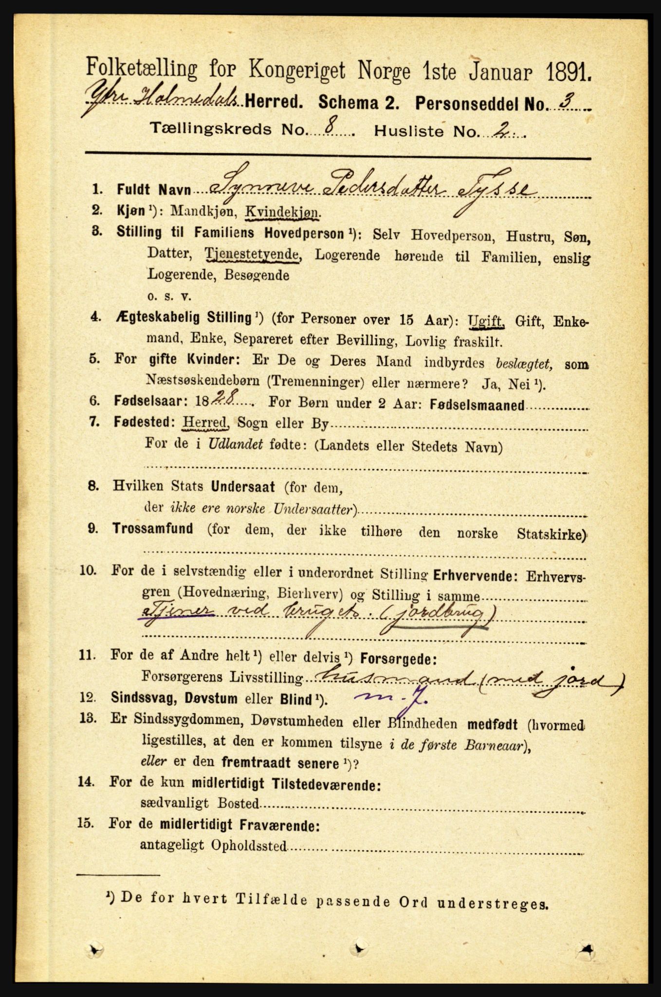 RA, 1891 census for 1429 Ytre Holmedal, 1891, p. 1770