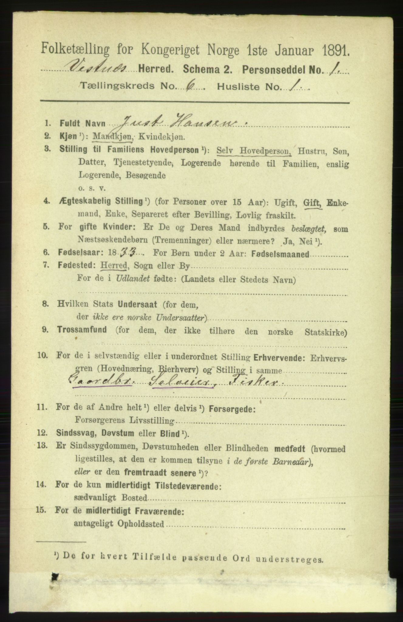 RA, 1891 census for 1535 Vestnes, 1891, p. 2193