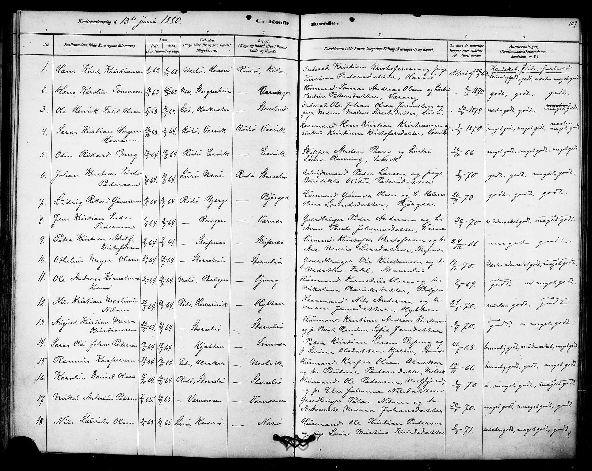 Ministerialprotokoller, klokkerbøker og fødselsregistre - Nordland, SAT/A-1459/841/L0609: Parish register (official) no. 841A12, 1878-1901, p. 109