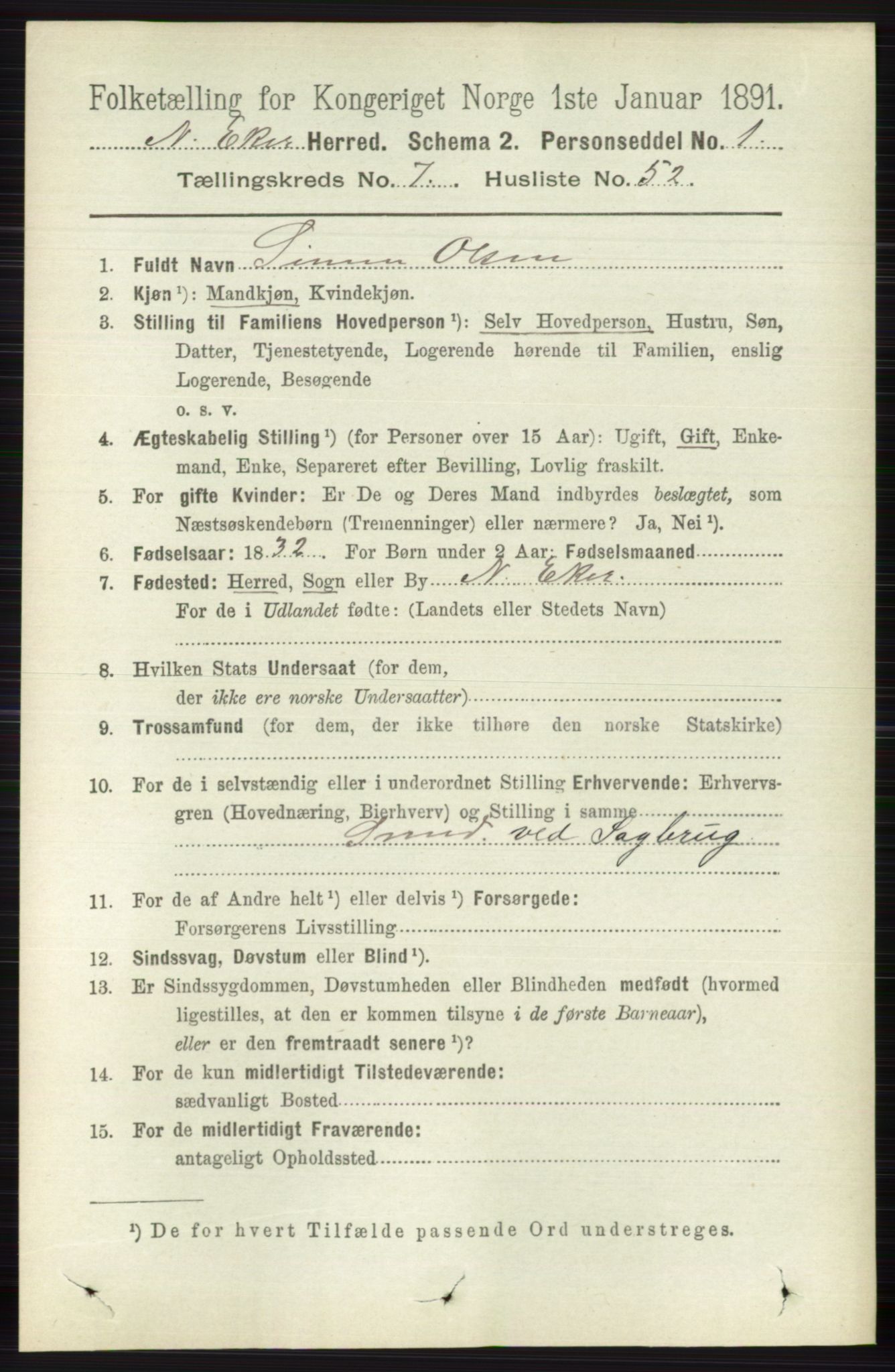 RA, 1891 census for 0625 Nedre Eiker, 1891, p. 3771