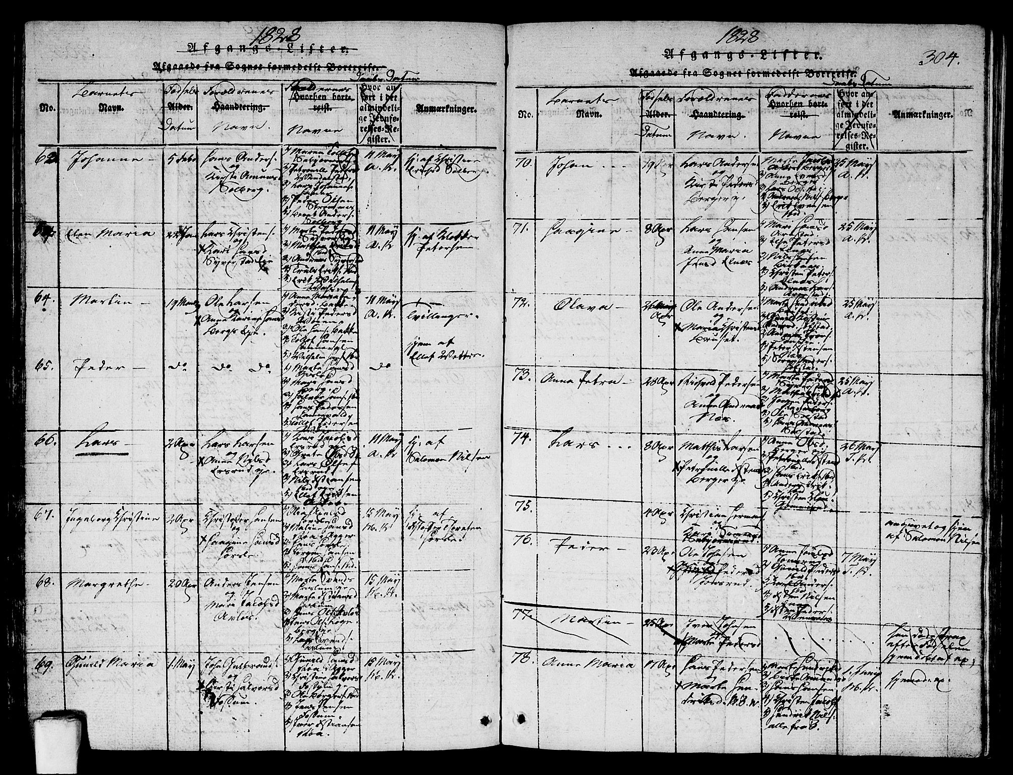 Asker prestekontor Kirkebøker, AV/SAO-A-10256a/G/Ga/L0001: Parish register (copy) no. I 1, 1814-1830, p. 304