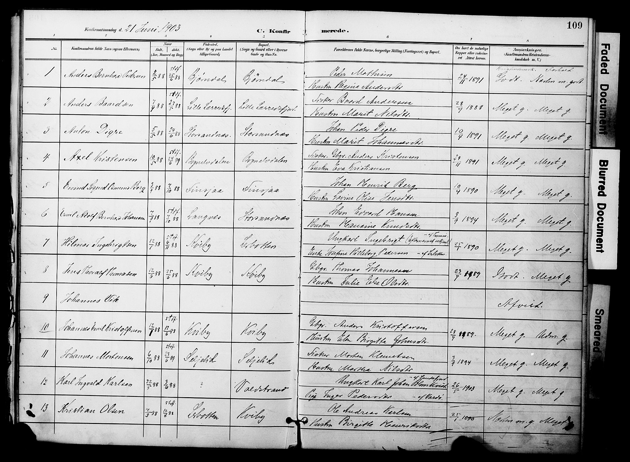 Talvik sokneprestkontor, AV/SATØ-S-1337/H/Ha/L0014kirke: Parish register (official) no. 14, 1897-1905, p. 109