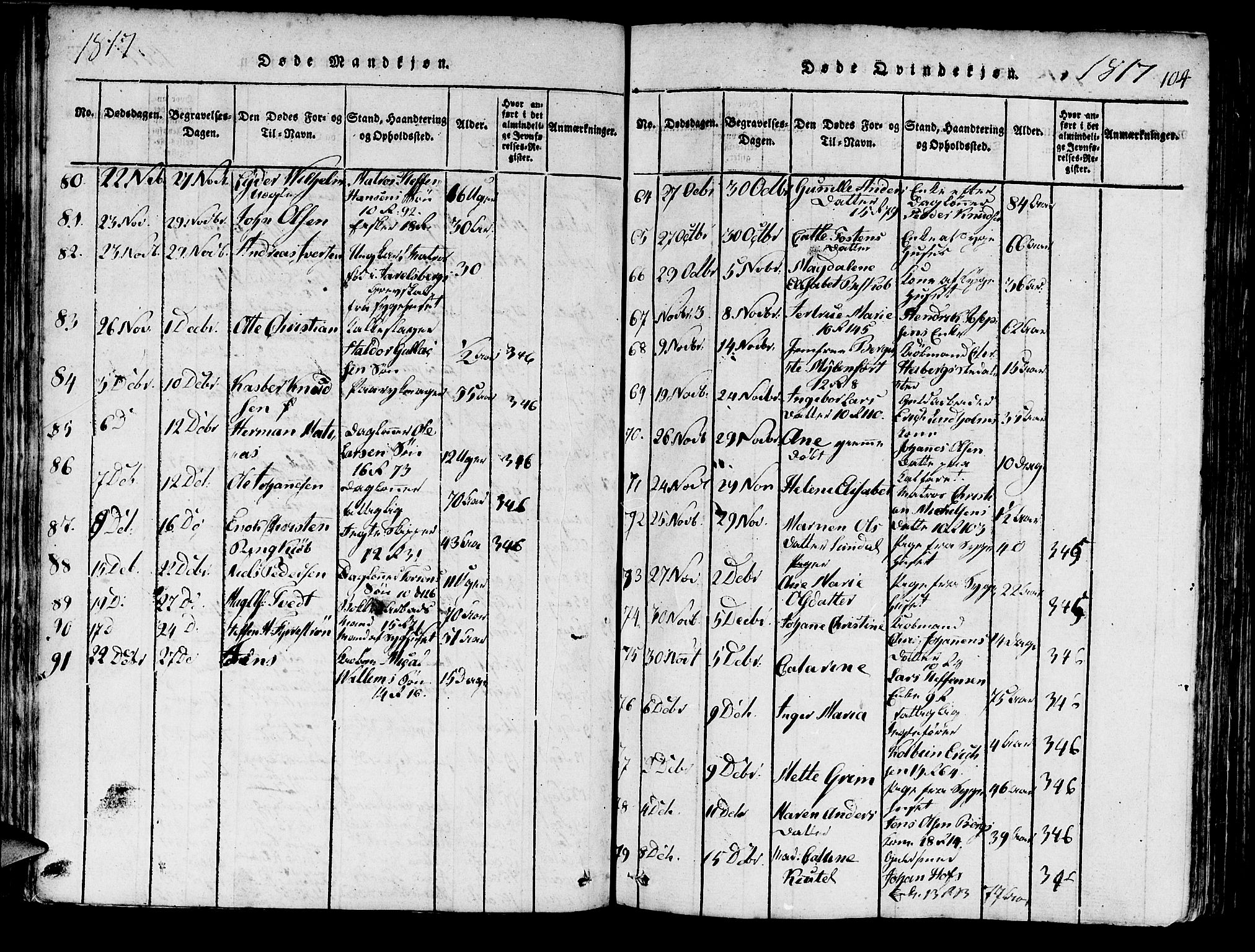 Domkirken sokneprestembete, AV/SAB-A-74801/H/Haa/L0010: Parish register (official) no. A 10, 1816-1821, p. 104