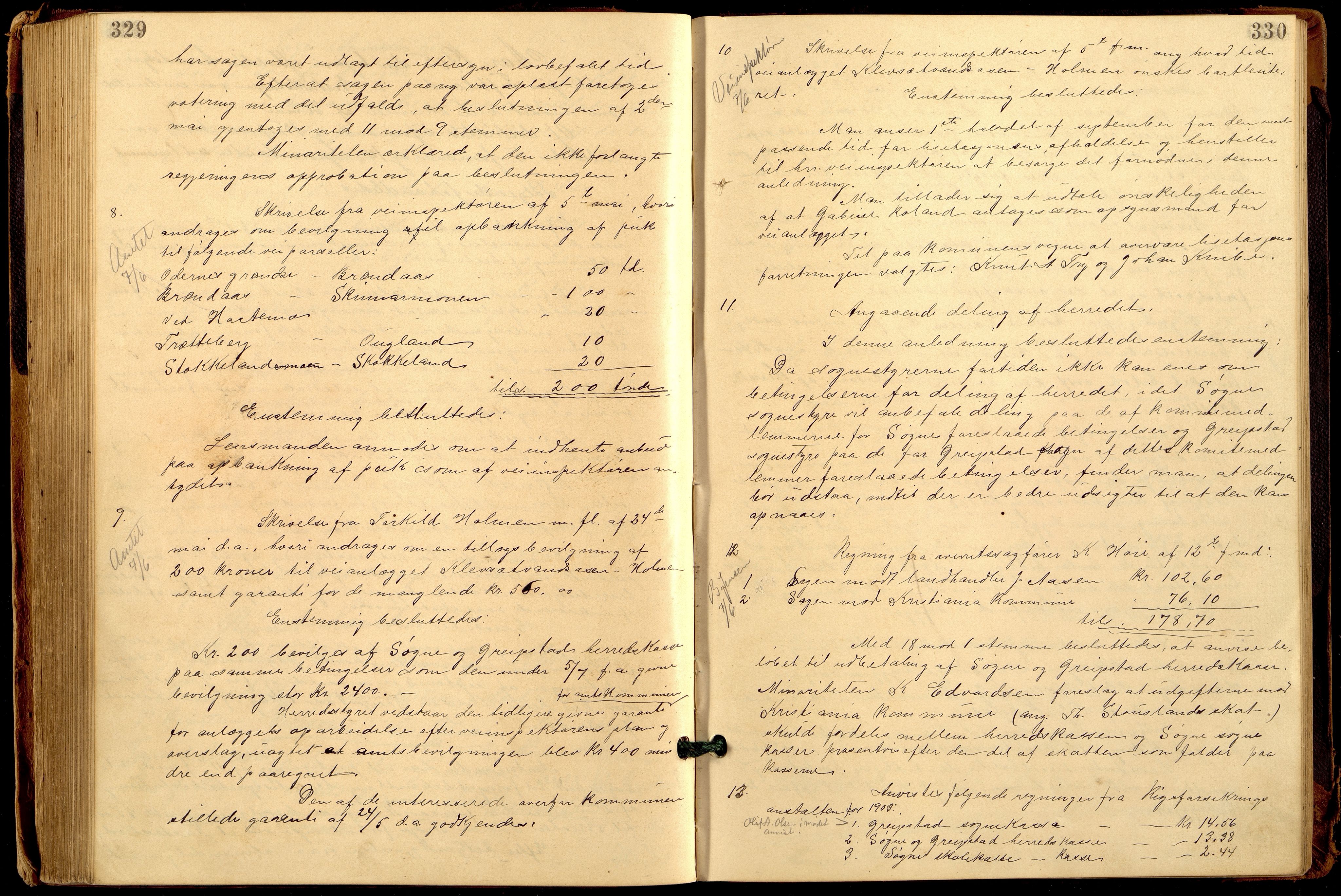 Søgne og Greipstad kommune - Formannskapet, ARKSOR/1018SG120/A/L0006: Møtebok (d), 1901-1909, p. 329-330