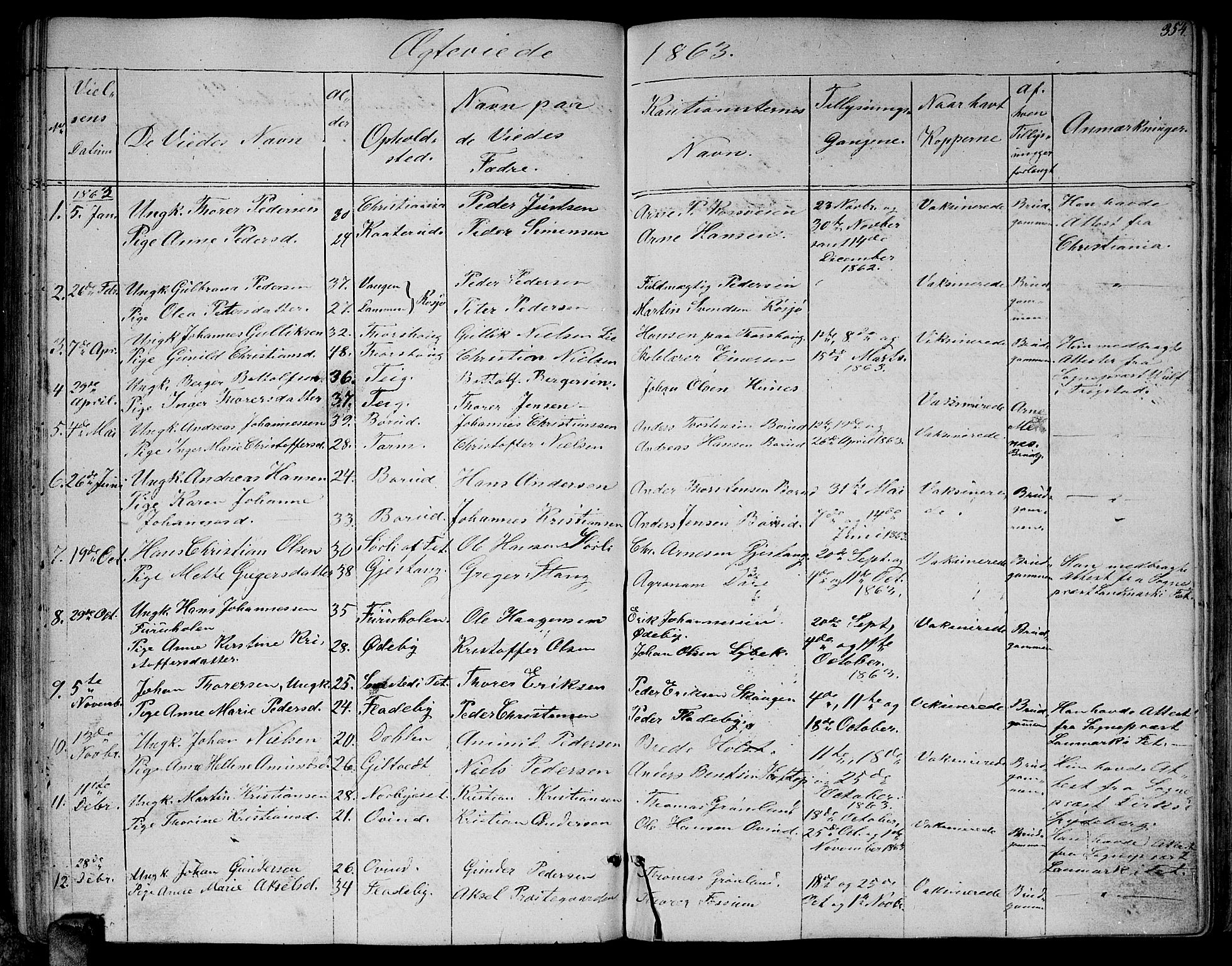 Enebakk prestekontor Kirkebøker, AV/SAO-A-10171c/G/Ga/L0004: Parish register (copy) no. I 4, 1850-1866, p. 354