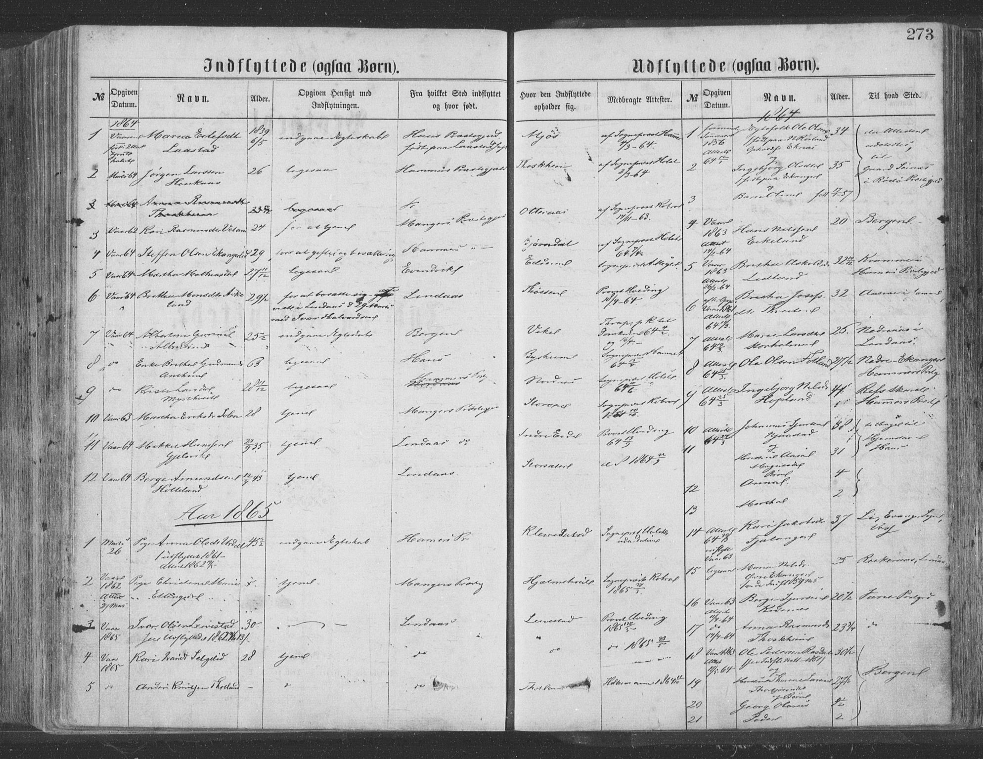 Hosanger sokneprestembete, AV/SAB-A-75801/H/Haa: Parish register (official) no. A 9, 1864-1876, p. 273