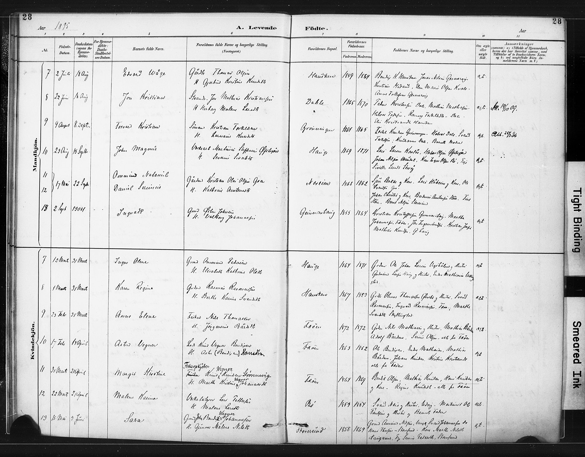 Torvastad sokneprestkontor, AV/SAST-A -101857/H/Ha/Haa/L0015: Parish register (official) no. A 14, 1888-1899, p. 28