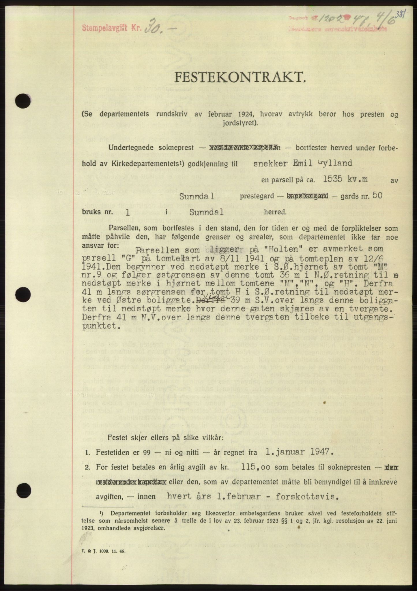 Nordmøre sorenskriveri, AV/SAT-A-4132/1/2/2Ca: Mortgage book no. B96, 1947-1947, Diary no: : 1202/1947