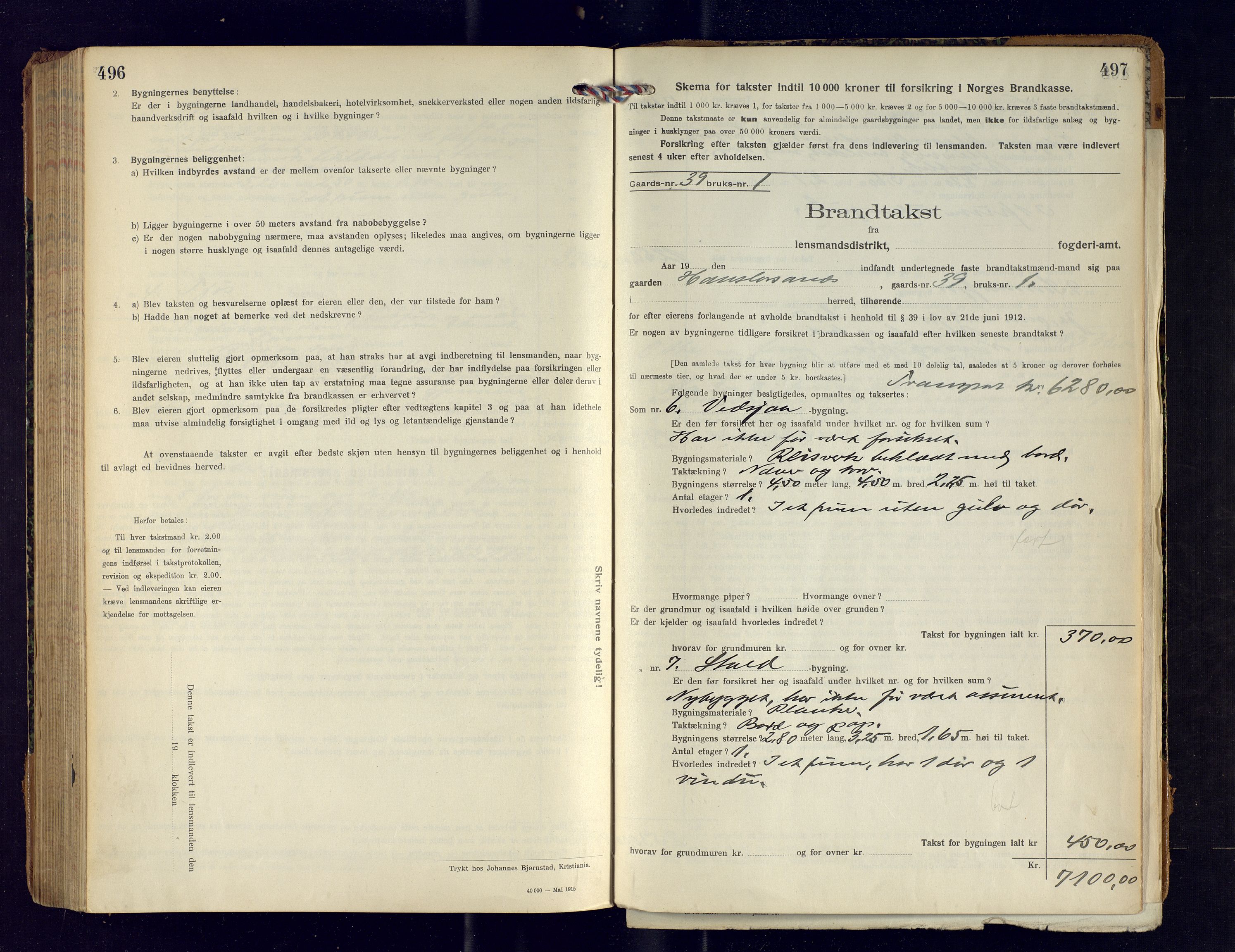 Tromsøysund lensmannskontor, SATØ/SATØ-12/F/Fs/Fsb/L0744: Branntakstprotokoll (S). Med register, 1918-1921, p. 496-497