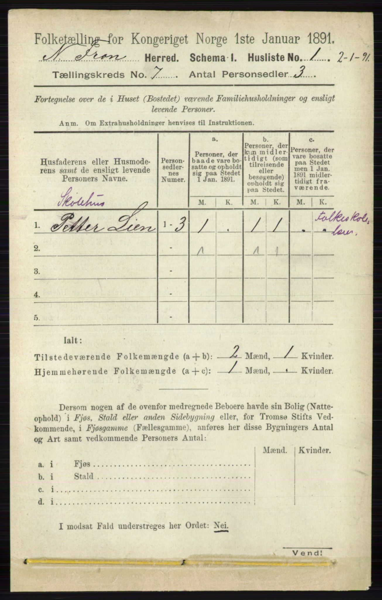 RA, 1891 census for 0518 Nord-Fron, 1891, p. 2734